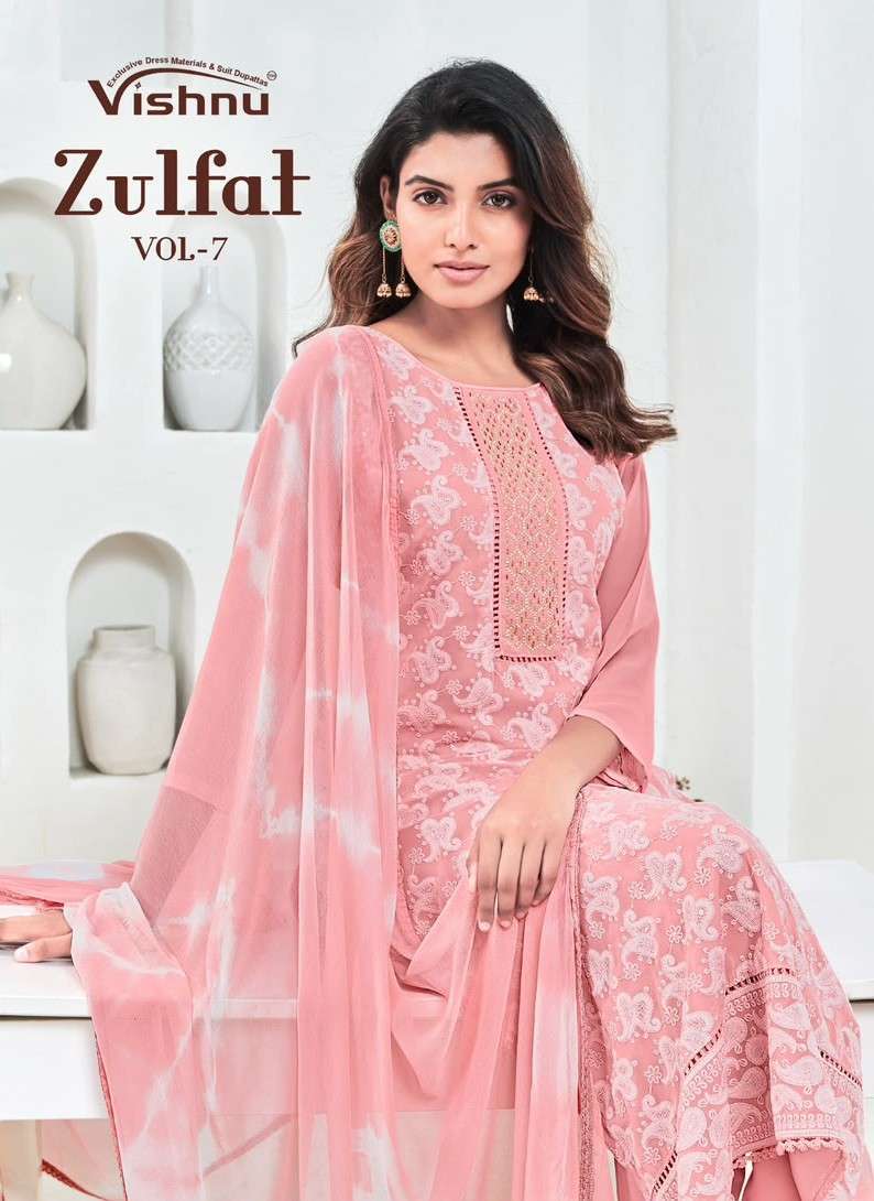 VISHNU ZULFAT VOL 7 GEORGETTE WITH FANCY WORK SALWER KAMEEZ WHOLESALER BEST RATE 