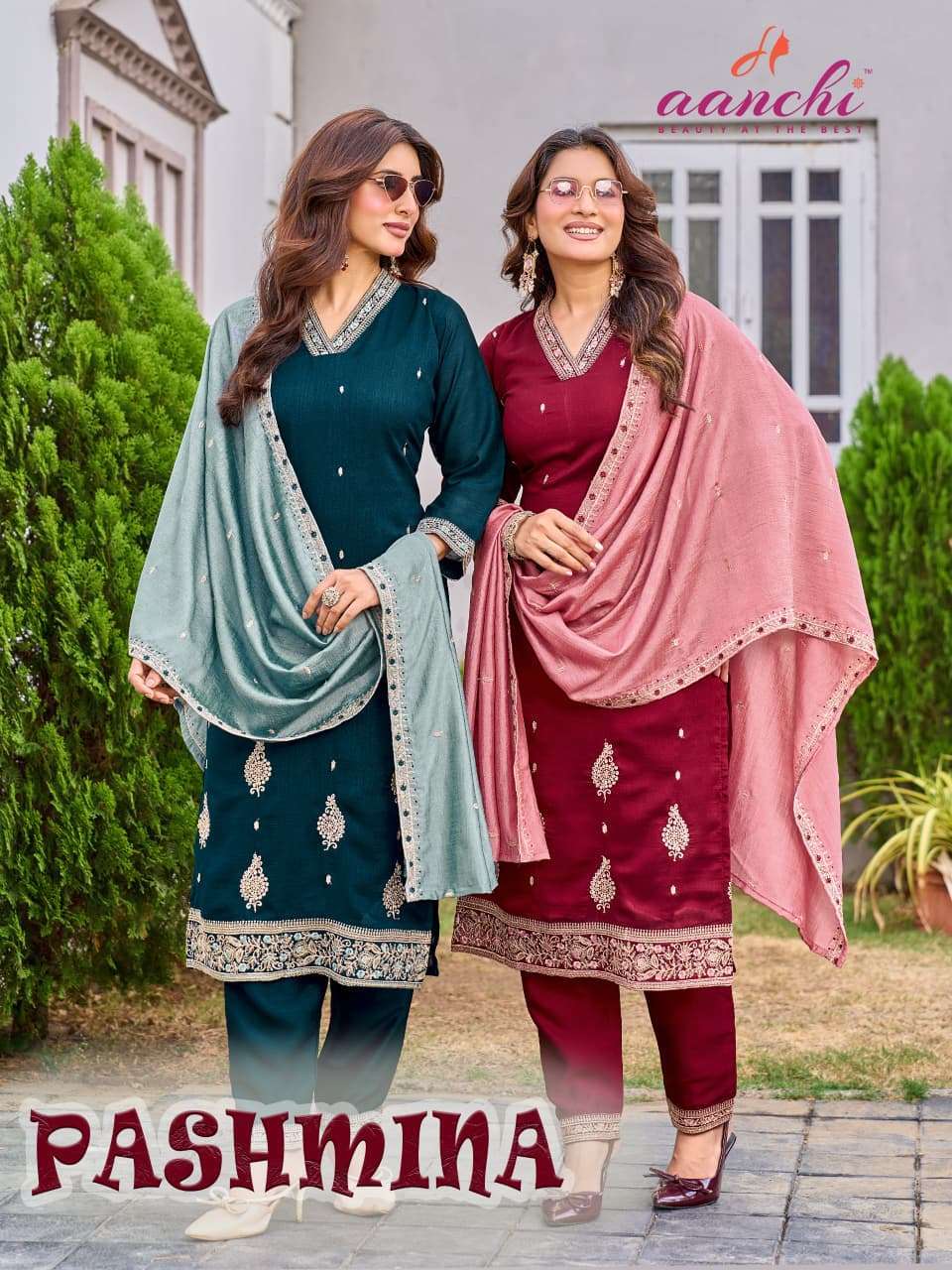 AANCHI PASHMINA LATEST CATALOGUE VICHITRA SILK READYMADE 3 PCS SET WHOLESALER BEST RATE DEALER 