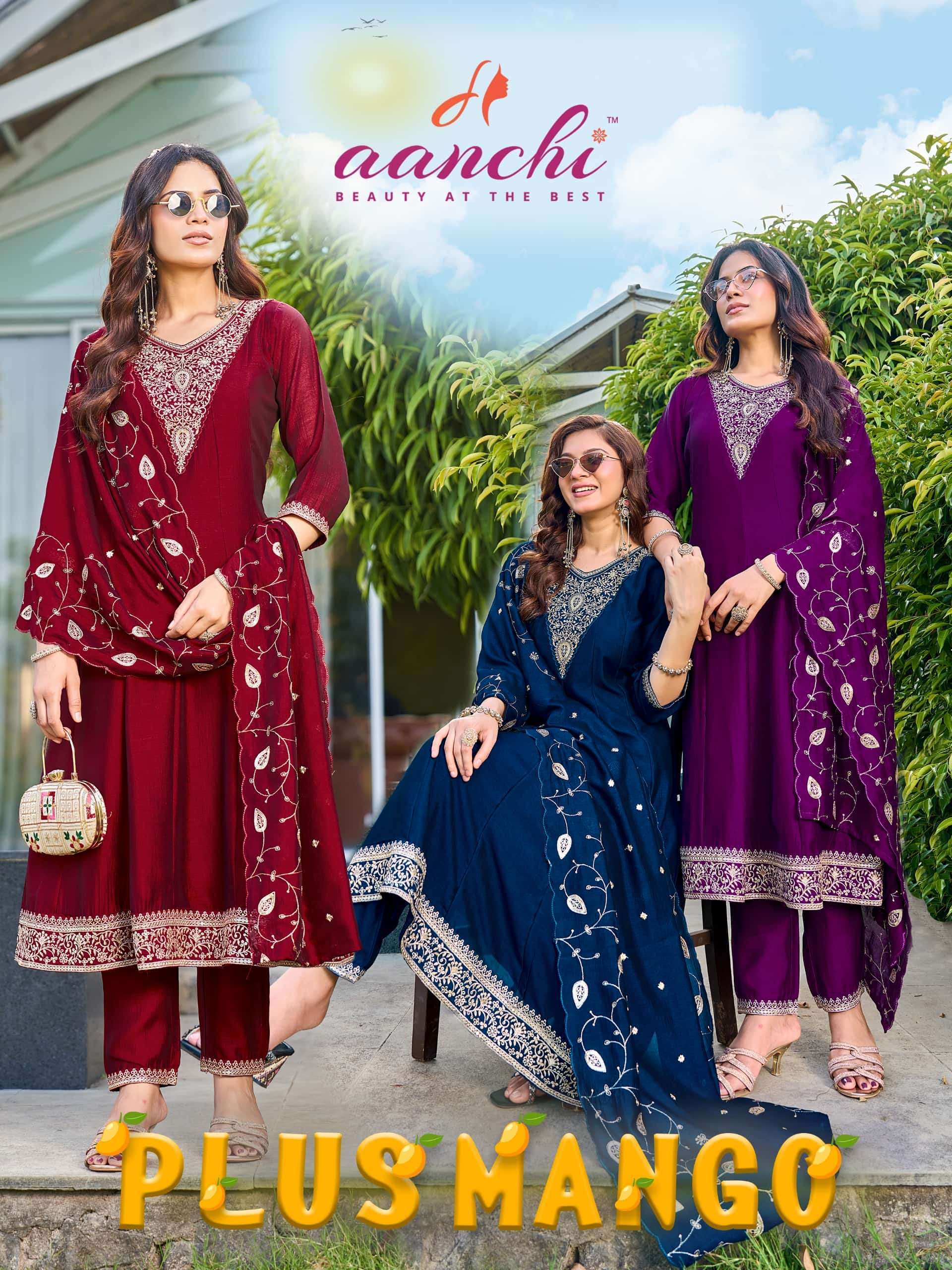 AANCHI PLUS MANGO PREMIUM ANARKALI STYLE 3 PIECE SUIT WHOLESALER EXPORTERS 