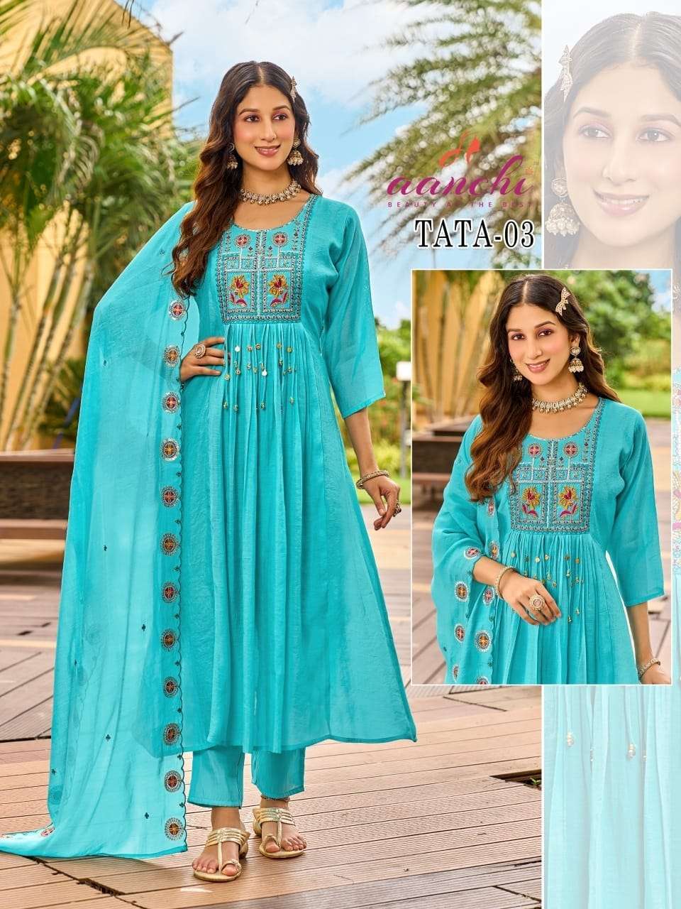 AANCHI TATA MAL CHANDERI SALWER KAMEEZ READYMADE 3 PCS SET WHOLESALER 2026