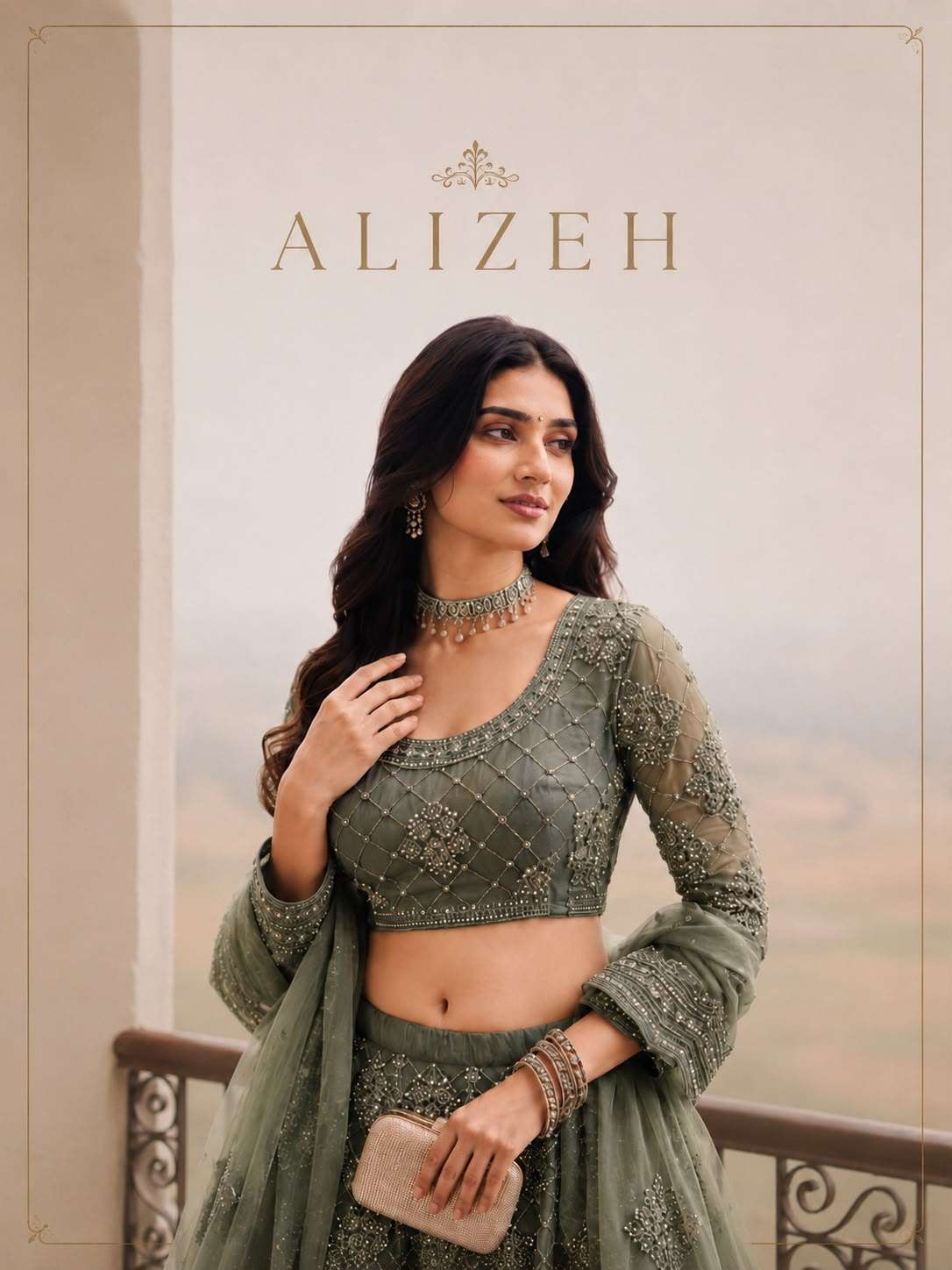 ALIZEH 1096 TO 1105 NET WITH FANCY WORK WEDDING WEAR LEHENGA WHOLESALE PRICE DEALER 
