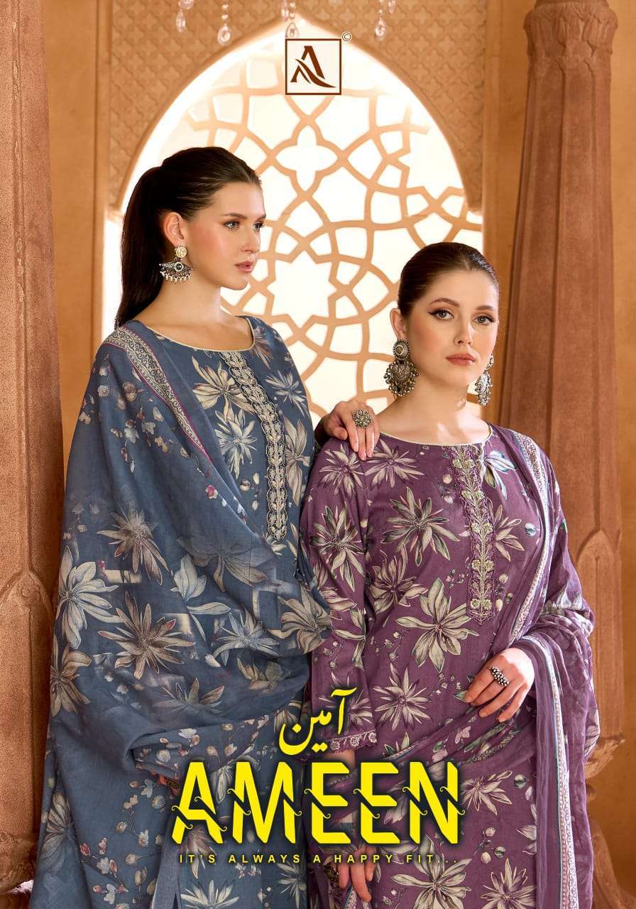 ALOK SUIT AMEEN ZAM COTTON FOIL PRINT WITH EMBROIDERY SALWER KAMEEZ BEST RATE 