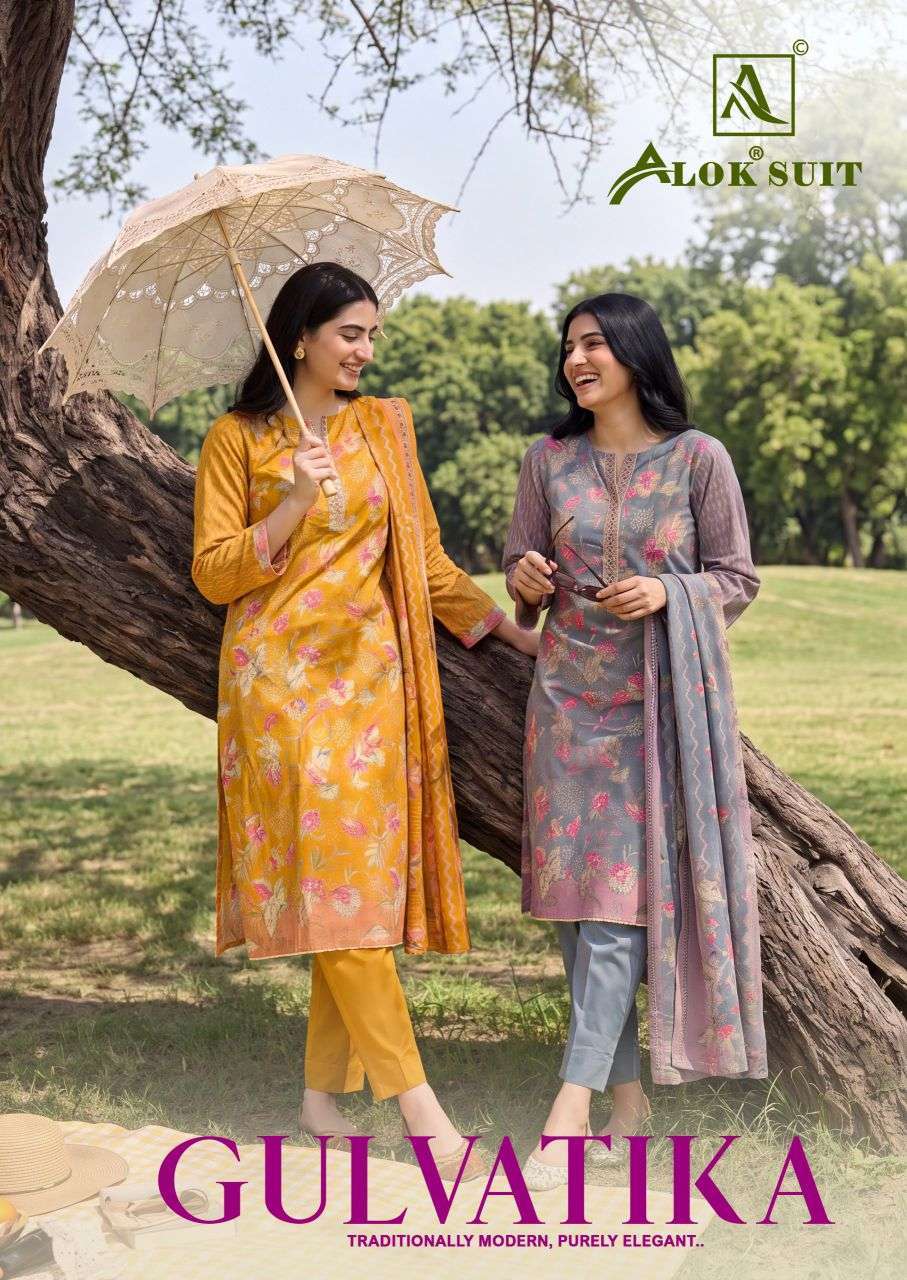 ALOK SUIT GULVATIKA PURE MUDDAL DISCHARGE EMBROIDERY SUIT WHOLESALER BEST RATE DEALER 