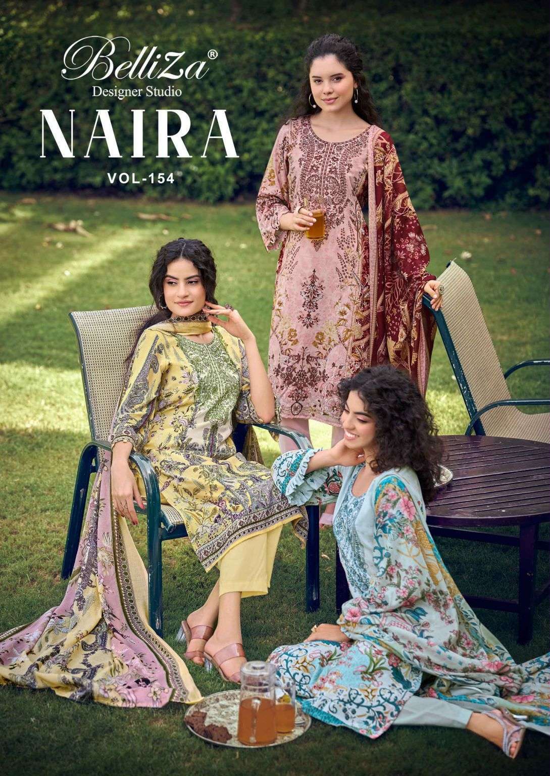 BELLIZA DESIGNER NAIRA VOL 154 COTTON PRINT SELF EMBROIDERY SUIT WHOLESALER BEST RATE 