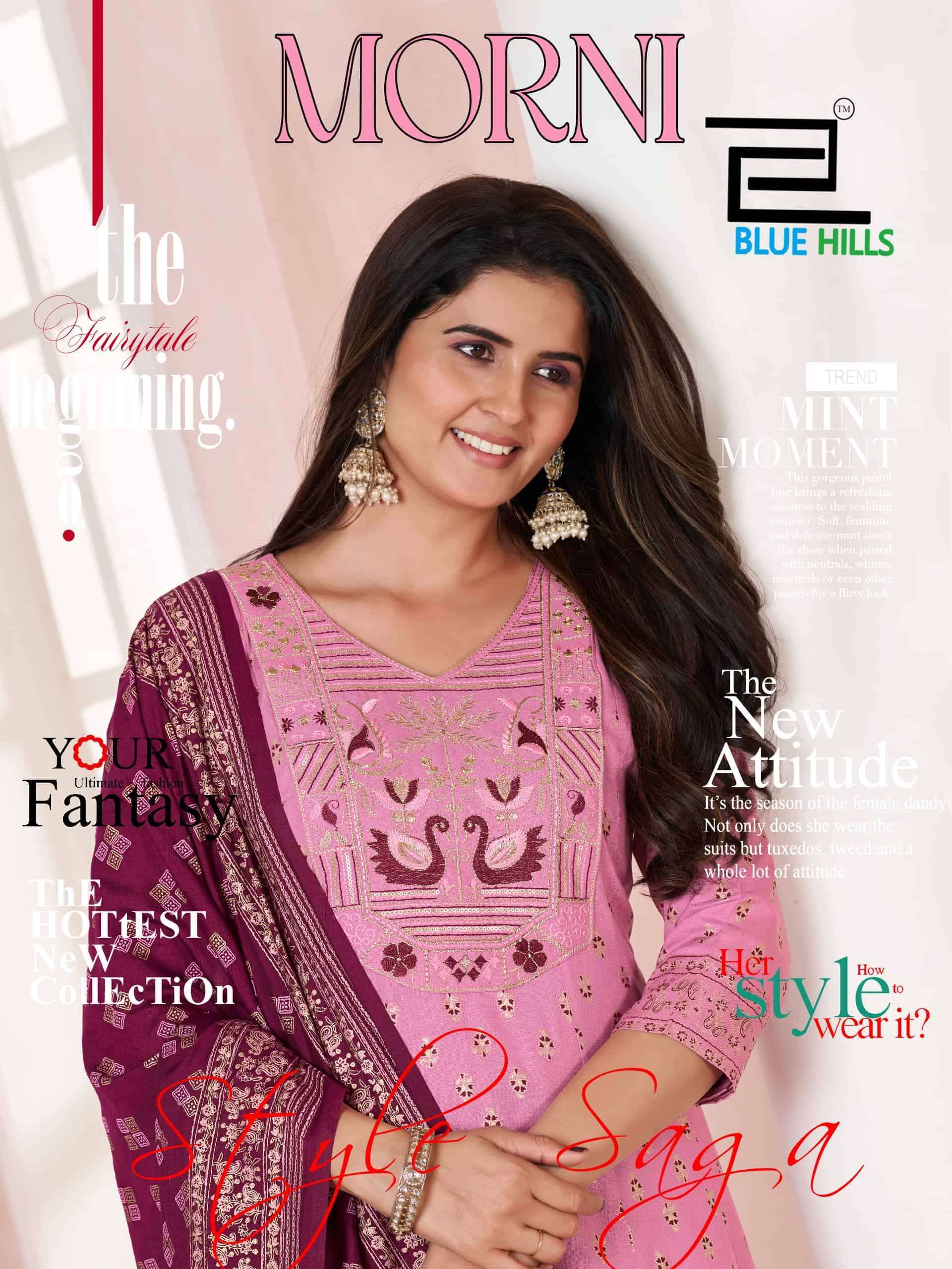 BLUE HILLS MORNI EXCLUSIVE ANARKALI GOWN DUPATTA SET CATALOG DESIGN WHOLESALER 