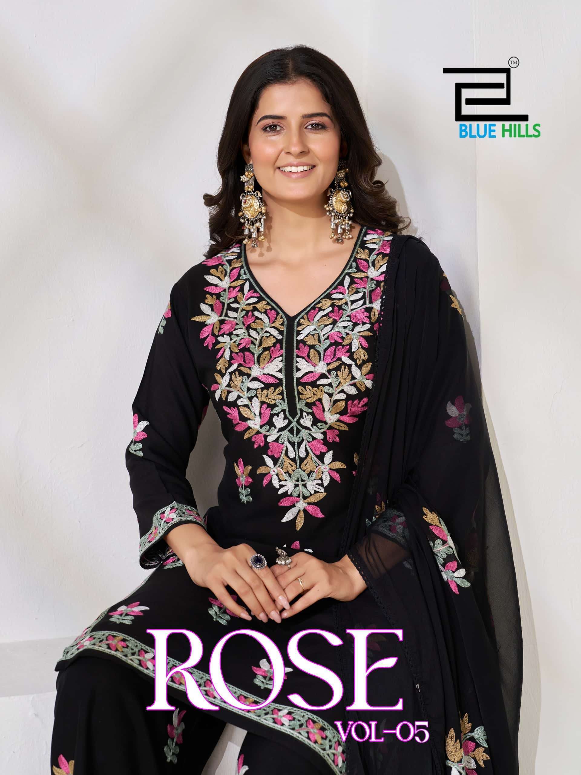 BLUE HILLS ROSE VOL 5 RAYON 3 PIECE PALAZZO SUIT CATALOG WHOLESALER BEST RATE 2026