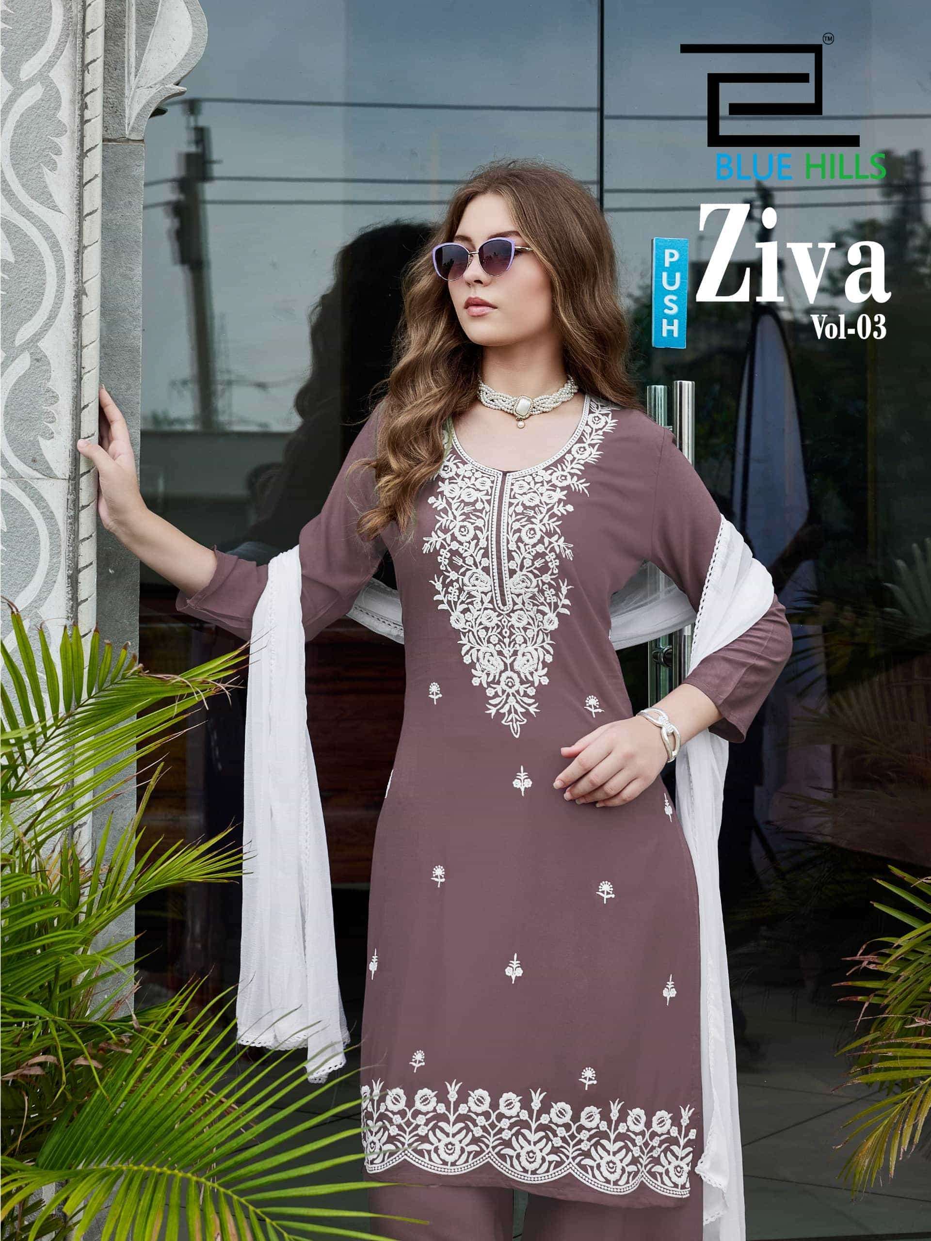 BLUE HILLS ZIVA VOL 3 RAYON READYMADE 3 PCS SET WHOLESALER BEST RATE DEALER 