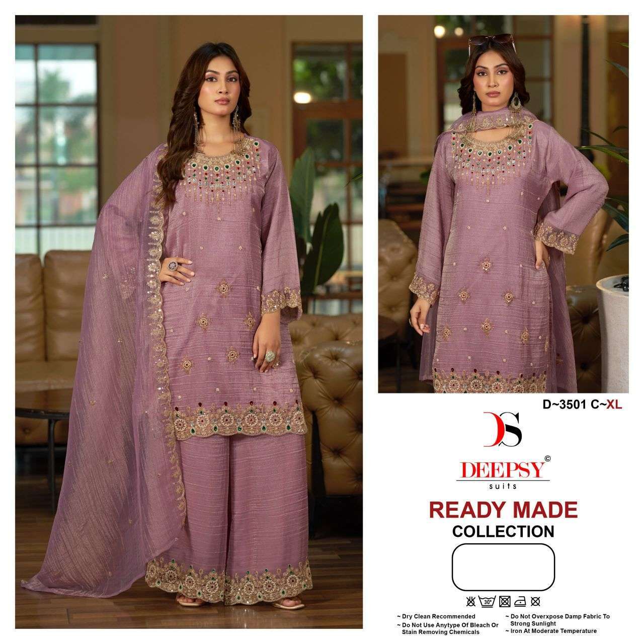 DEEPSY SUIT 3501 COLORS SALSA SILK HEAVY BEADS WORK READYMADE 3 PCS SET WHOLESALER 