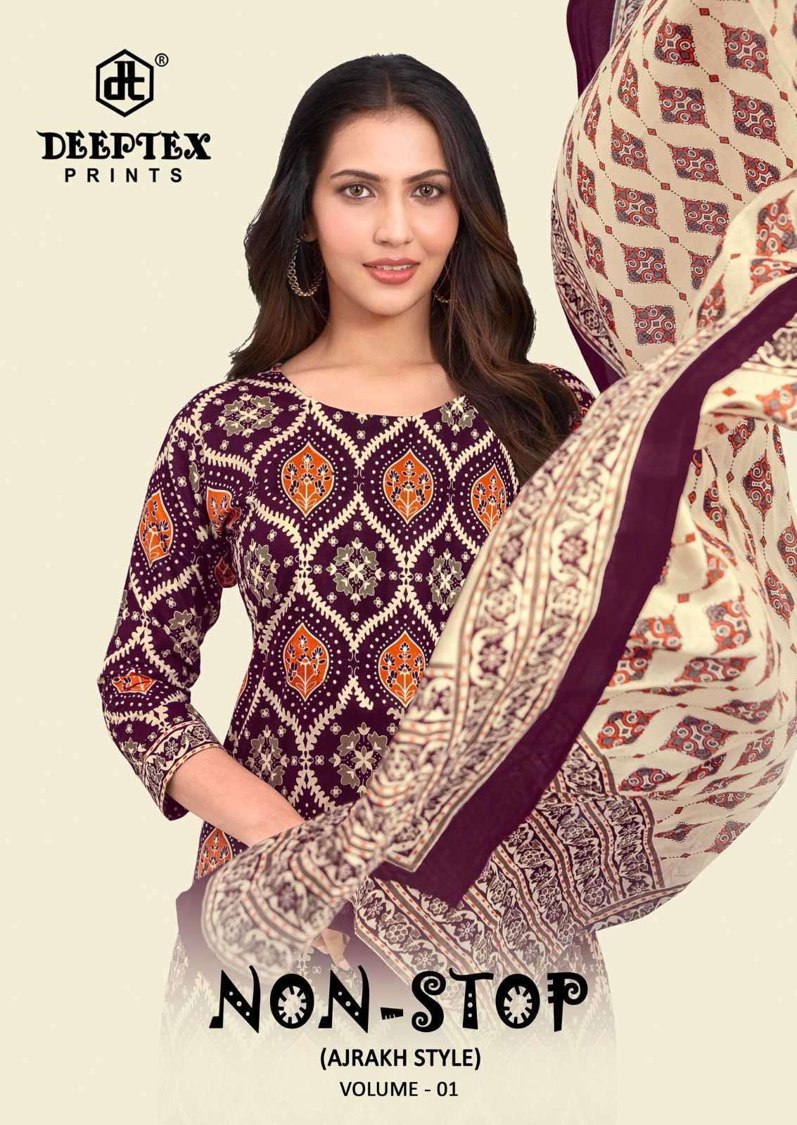 DEEPTEX NON STOP COTTON AJARAKH PRINTED CASUEL WEAR COTTON SUIT WHOLESALER BEST RATE 2026