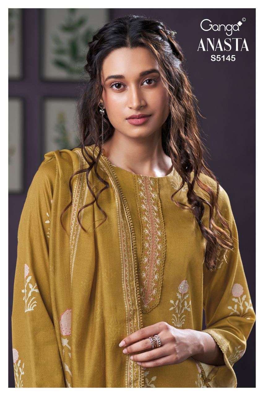 GANGA FASHION ANASTA 5145 HAND EMBROIDERED COTTON SATIN SALWER KAMEEZ BEST RATE DEALER 