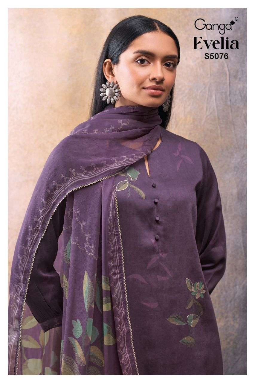 GANGA FASHION EVELIA 5076 COTTON SATIN PRINT HANDWORK SALWER KAMEEZ BEST RATE DEALER 