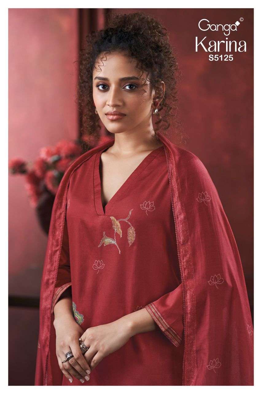 GANGA FASHION KARINA 5125 COLORS COTTON SATIN WITH HAND EMROIDERY SALWER KAMEEZ BEST RATE 2026