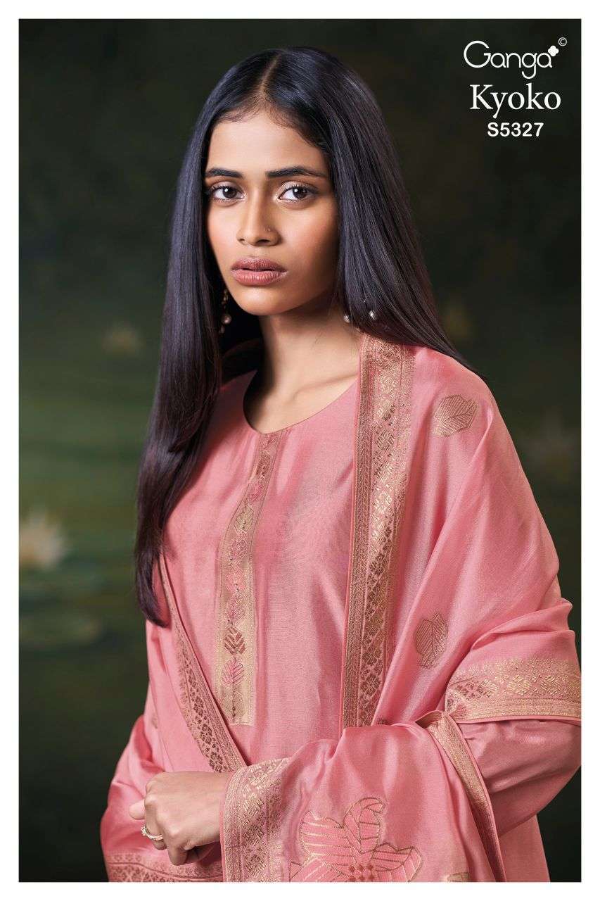 GANGA FASHION KYOKO 5327 COLORS HAND EMBROIDERED VISCOSE WOVEN SILK SALWER KAMEEZ BEST RATE 