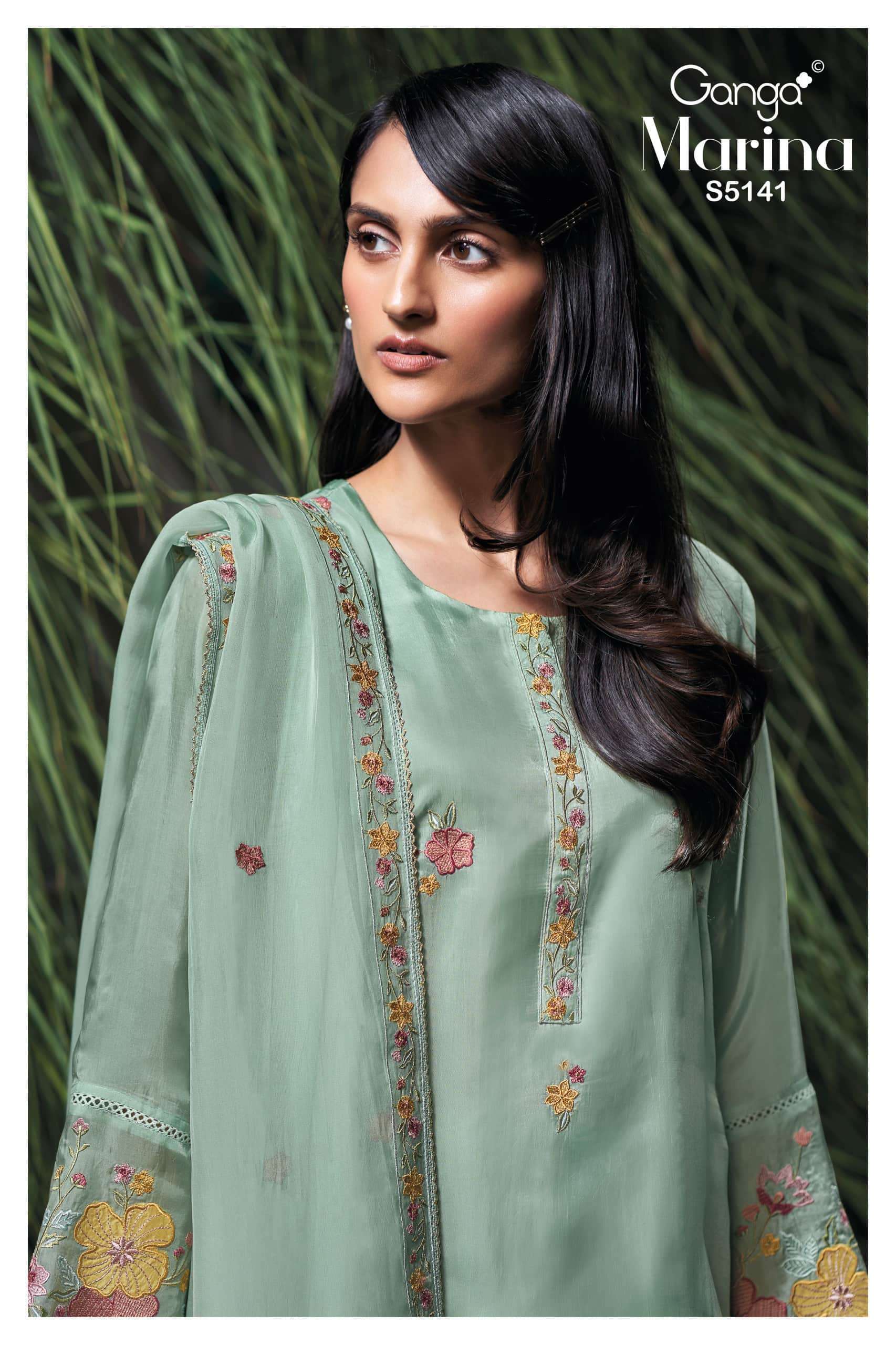 GANGA FASHION MARINA 5141 PURE BEMBERG SILK LADIES SUIT WHOLESALER 