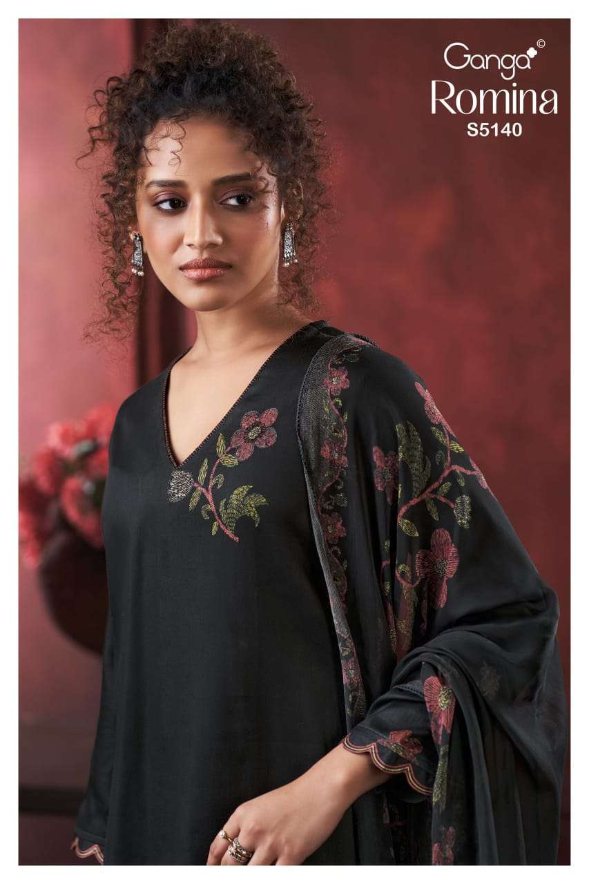 GANGA FASHION ROMINA 5140 COTTON SATIN PRINT EMBROIDERD SALWER KAMEEZ BEST RATE 
