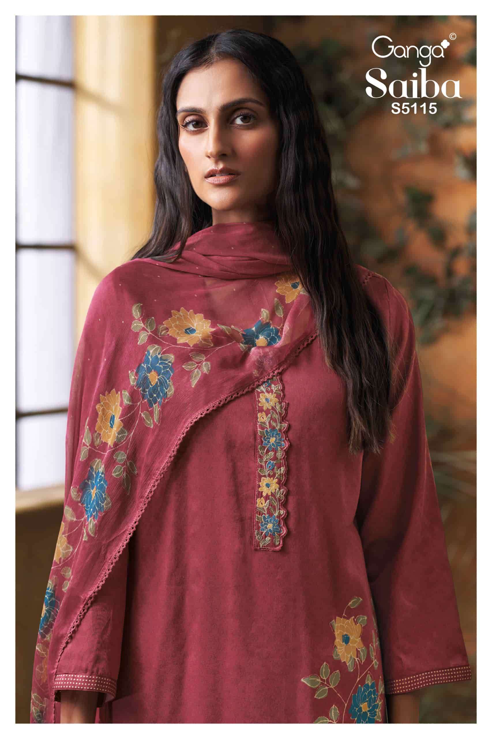 GANGA FASHION SAIBA 5115 FANCY COTTON SATIN LADIES SUIT WHOLESALER BEST RATE 