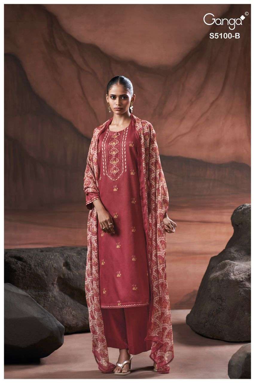 GANGA FASHION SHARVARI 5100 COTTON SATIN HAND EMBROIDERY SUIT WHOLESALER 2026
