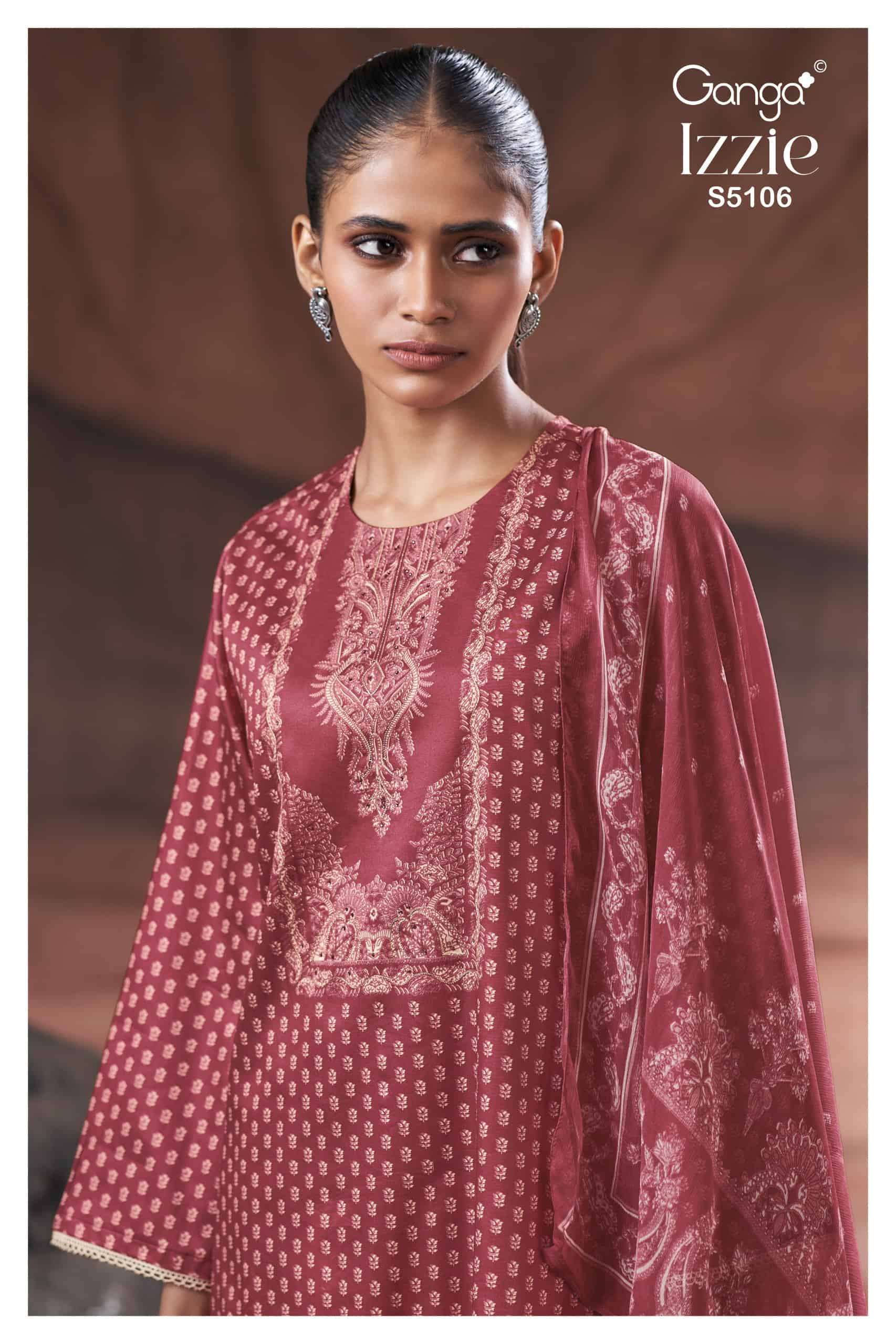 GANGA IZZIE 5106 COTTON SATIN EMBROIDERY SALWER KAMEEZ BEST RATE 2026