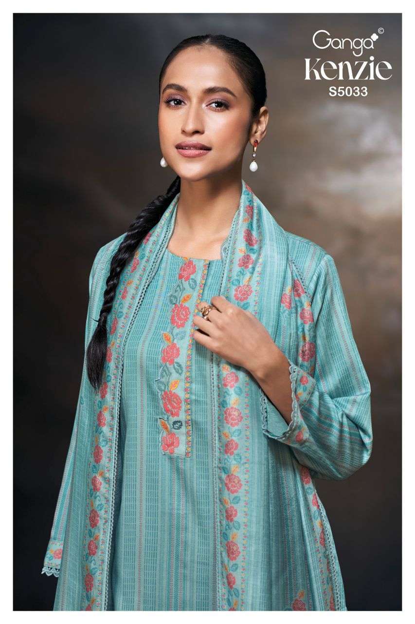 GANGA KENZIE 5033 COLORS COTTON SATIN PRINT HAND WORK SALWER KAMEEZ BEST RATE 
