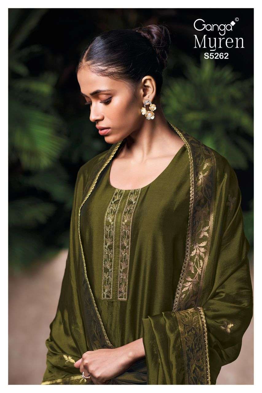 GANGA MYREN 5262 WOVEN SILK JACQUARD HAND EMBROIDERED SALWER KAMEEZ BEST RATE 