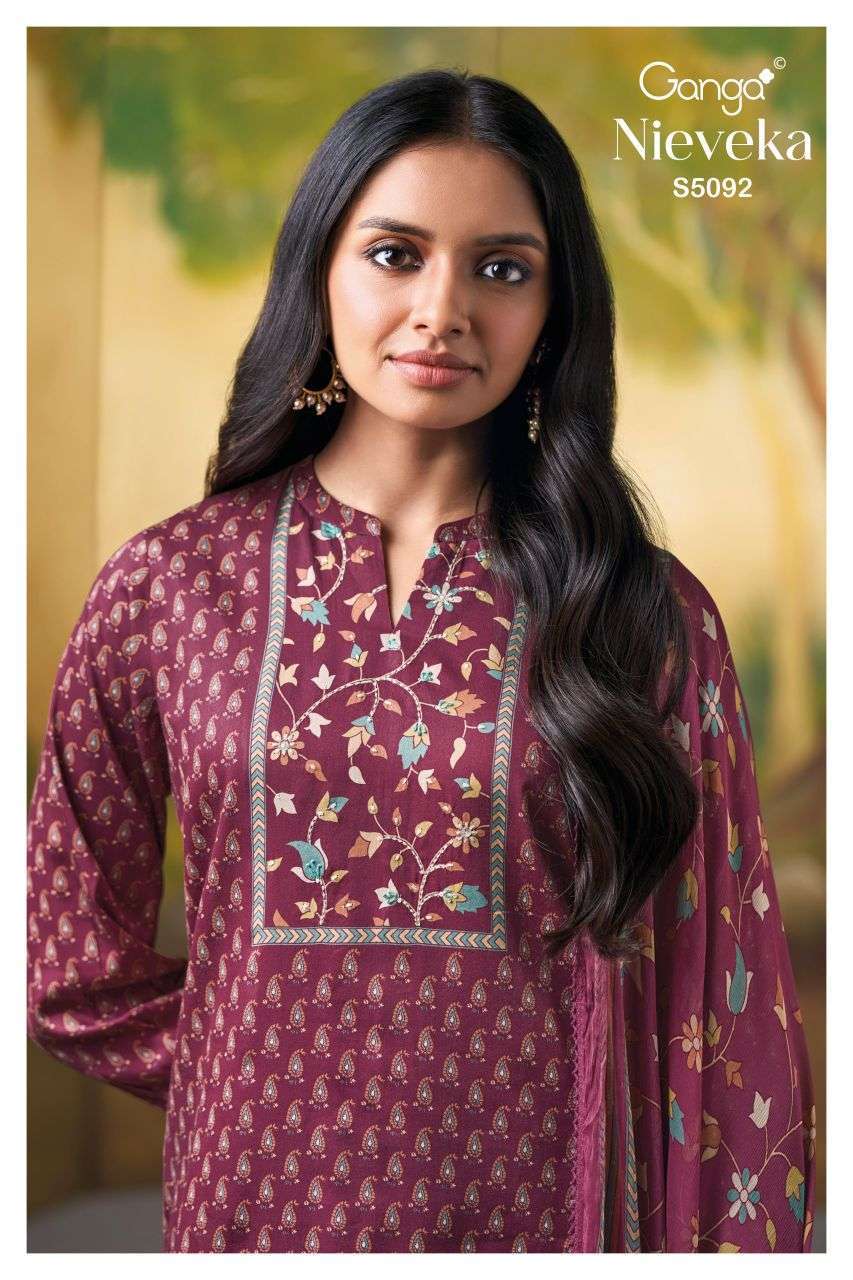 GANGA NIEVEKA 5092 COTTON SATIN HAND EMBROIDERY SUIT WHOLESALER BEST RATE 