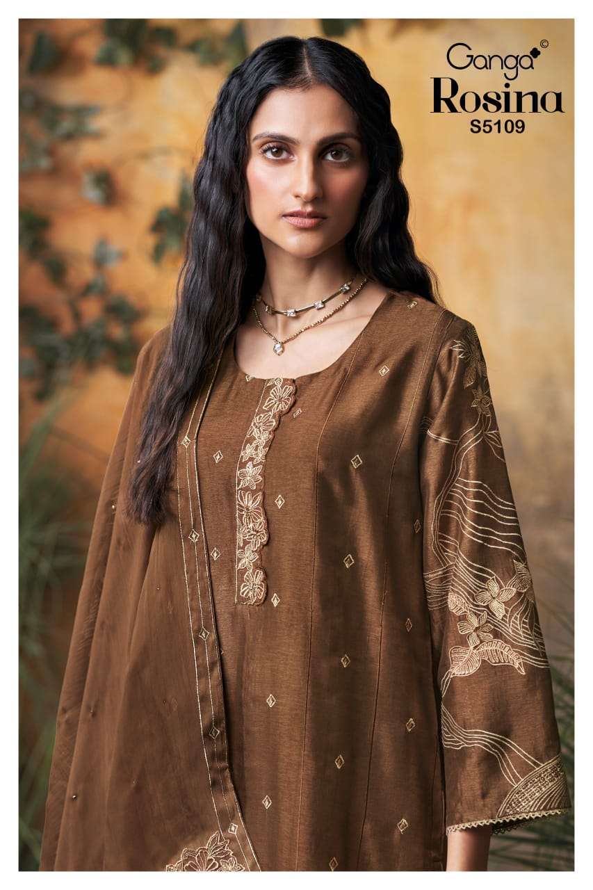 GANGA ROSINA 5109 PURE BEMBERG RUSSIAN SILK SALWER KAMEEZ BEST RATE DEALER 