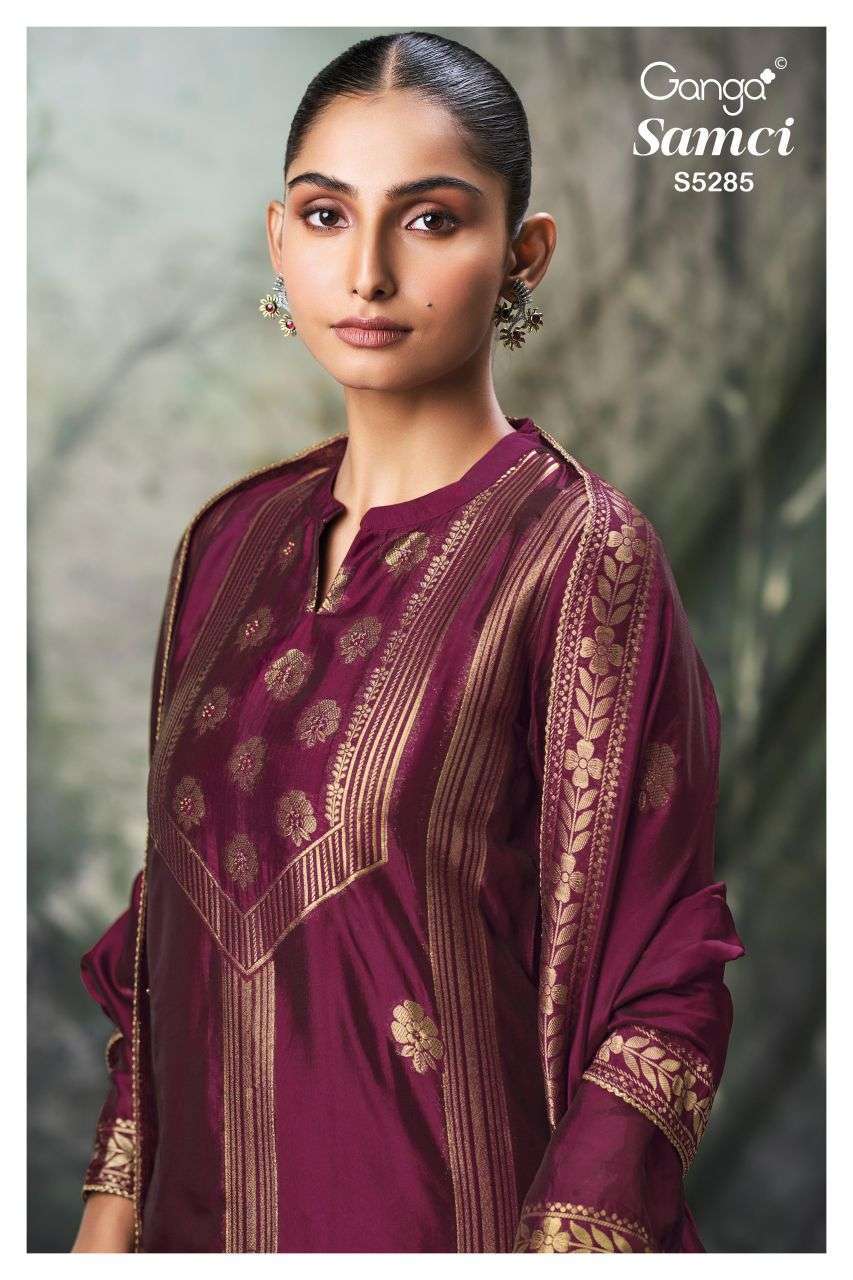 GANGA SAMCI 5285 VISCSOE SILK JACQUARD FANCY HANDWORK SALWER KAMEEZ BEST RATE 2026