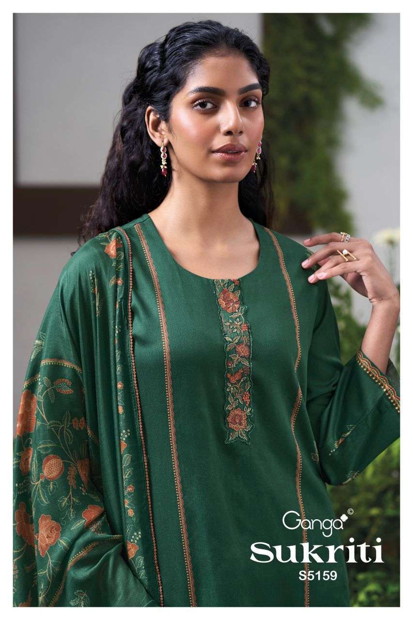 GANGA SUKRITI 5159 COLORS HAND EMBROIDERY COTTON SATIN SALWER KAMEEZ BEST RATE 2026