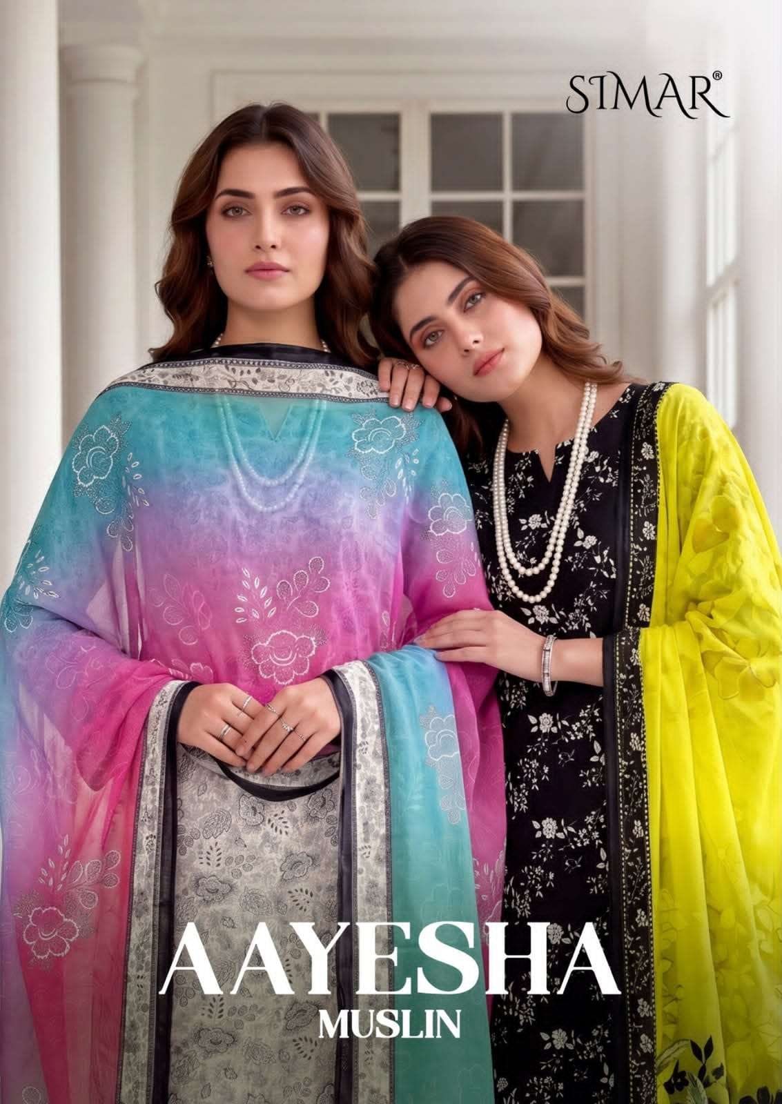 GLOSSY AAYESHA VISCOSE MUSLIN PRINT EMBROIDERY WORK SALWER KAMEEZ BEST RATE 