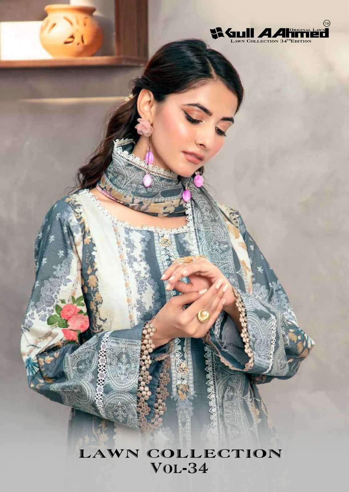 GULL AAHMED LAWN COLLECTION VOL 34 PURE LAWN COTTON SUIT WHOLESALER BEST RATE DEALER 