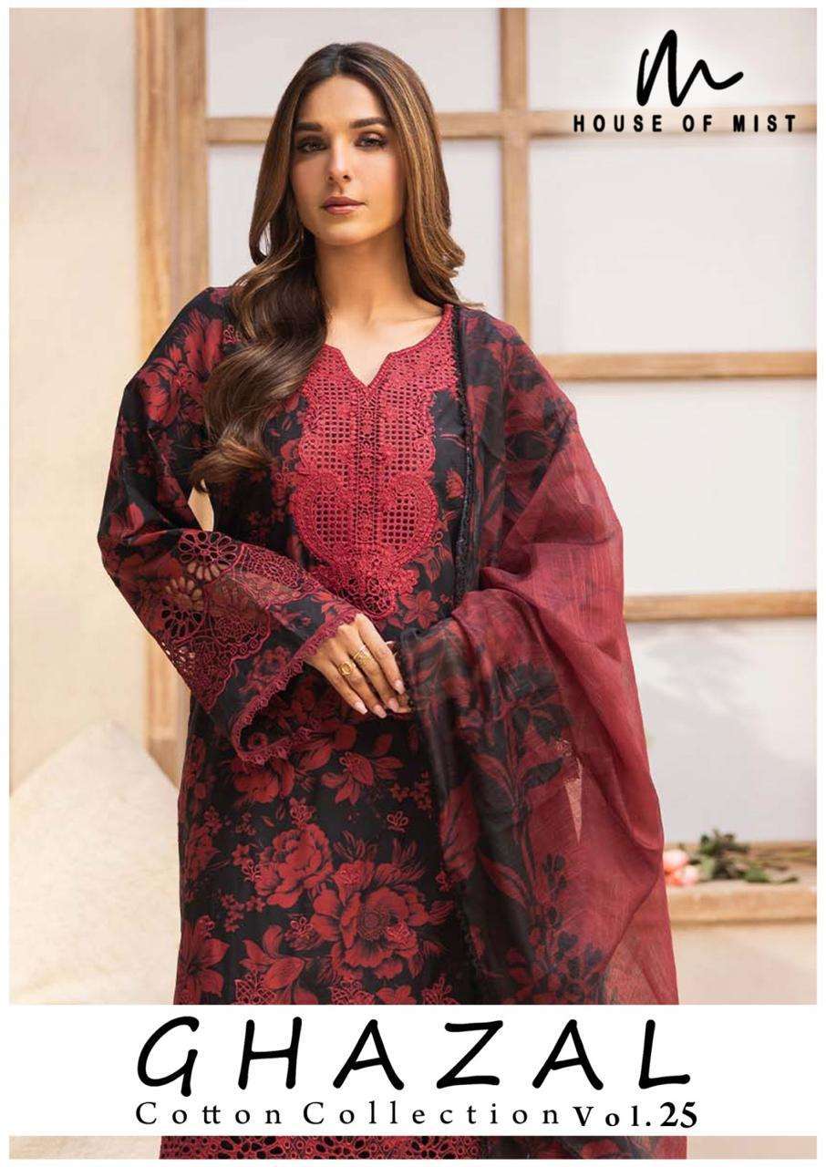 HOUSE OF MIST GHAZAL VOL 25 PURE COTTON PRINTED SUIT WHOLESALER BEST RATE 