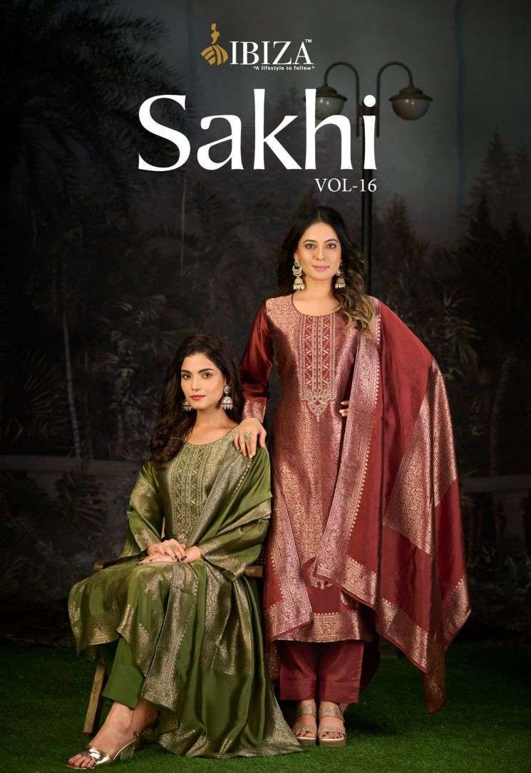 IBIZA LIFESTYLE SAKHI VOL 16 BANGLORY SILK JACQUARD PARTYWEAR LADIES SUIT WHOLESALER 