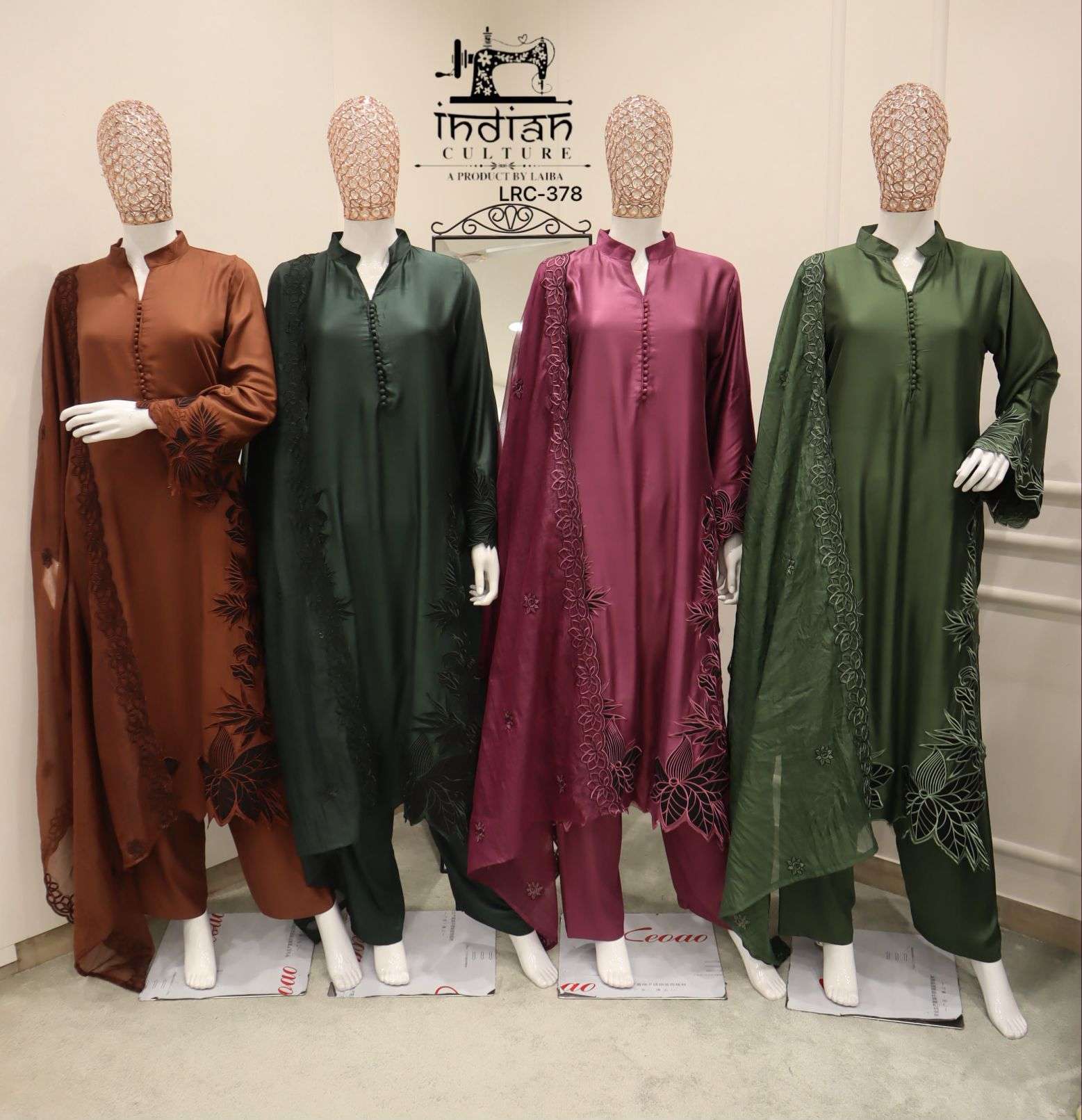 INDIAN CULTURE LRC 378 SATIN RAYON FANCY WORK READYMADE 3 PCS SET WHOLESALER 