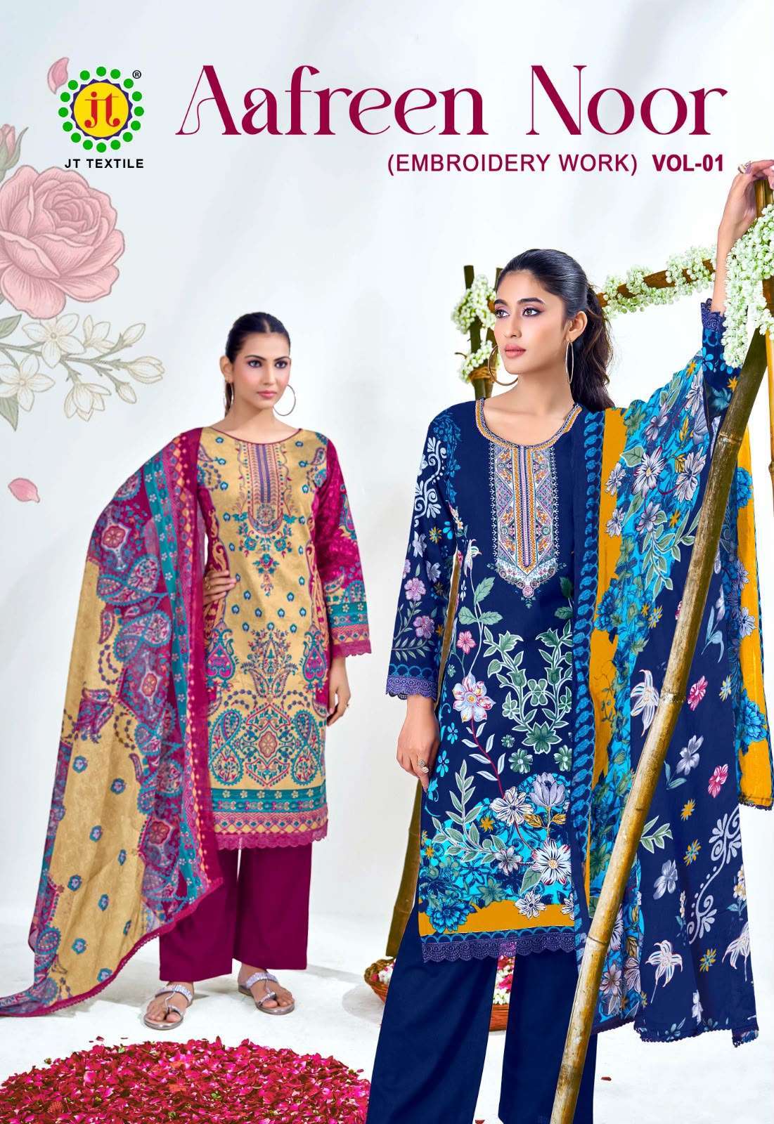 JT AAFREEN VOL 1 COTTON EMBROIDERED SALWER KAMEEZ BEST RATE WHOLESALER 