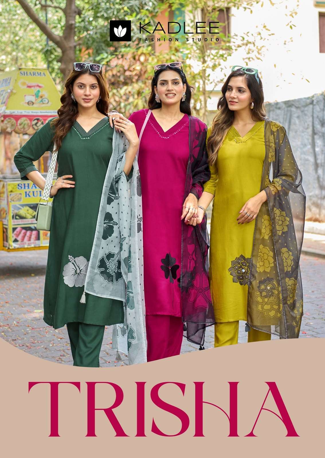 KADLEE TRISHA RAYON HAND EMBROIDERY READYMADE 3 PCS SET WHOLESALER BEST RATE 