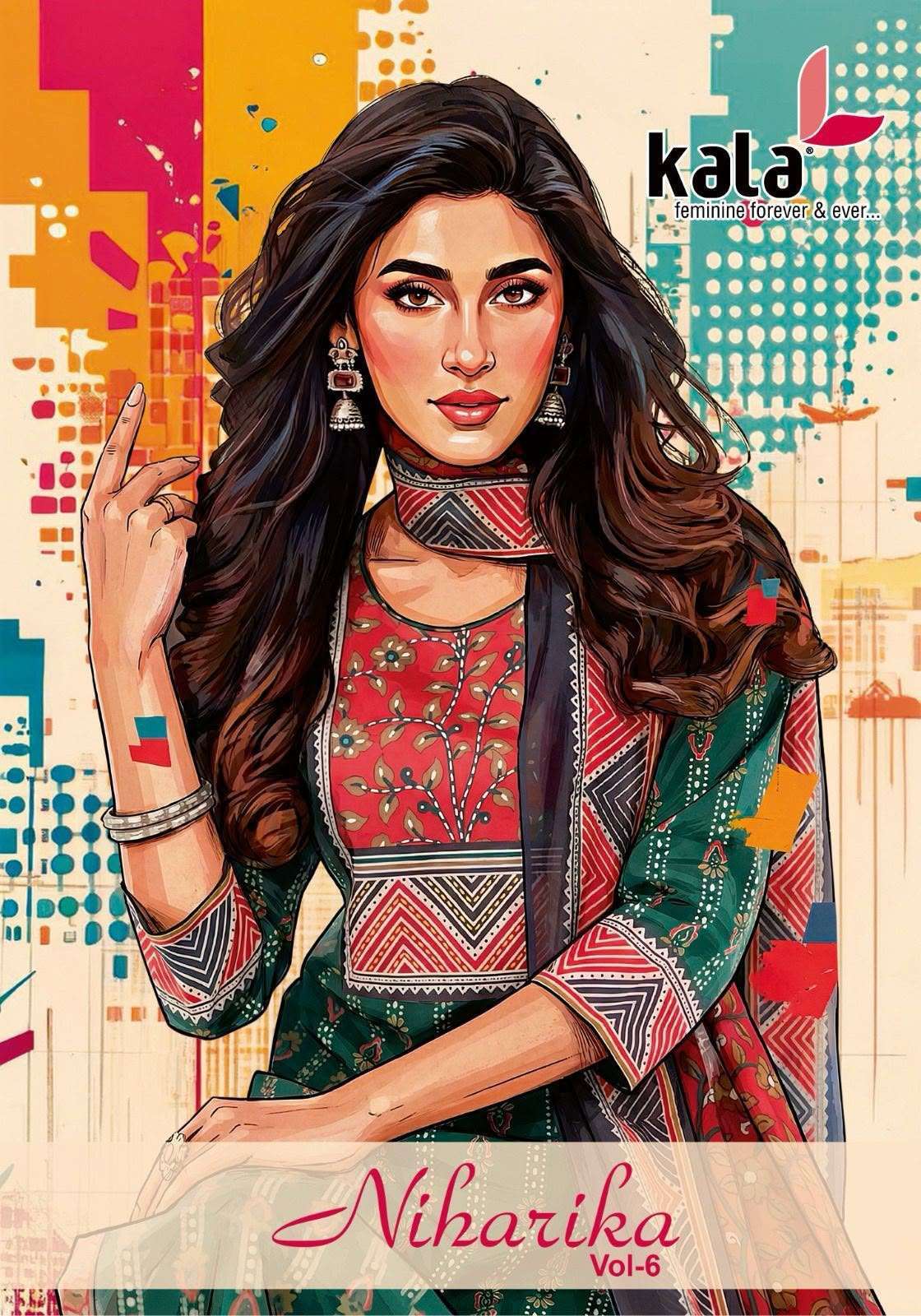 KALA CREATION NIHARIKA VOL 6 COTTON FANCY WORK READYMADE SALWER KAMEEZ BEST RATE 