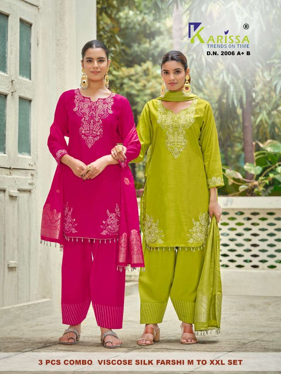 KARISSA TRENDZ 2006 TO 2007 COLORS VISCOSE SILK READYMADE 3 PCS SET WHOLESALER IN SURAT 