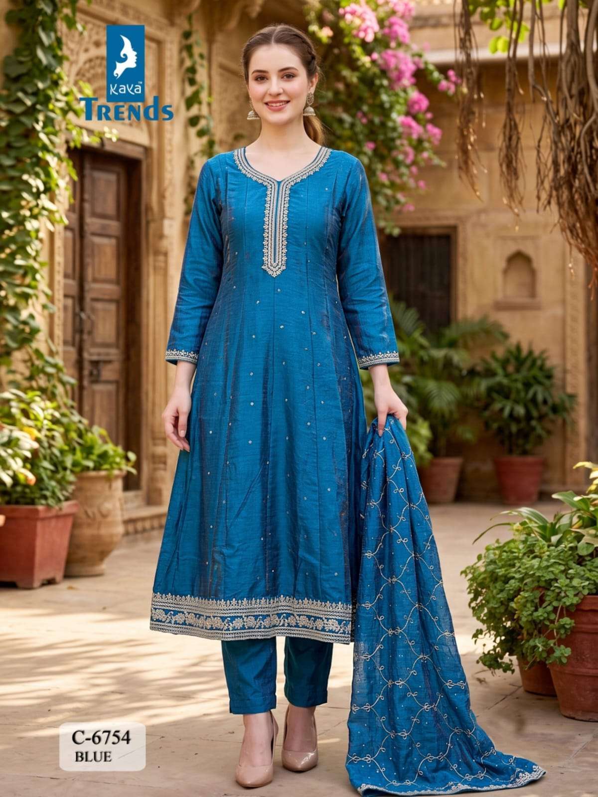 KAYA 6754 SILK WITH FANCY WORK ANARKALI STYLE READYMADE SALWER KAMEEZ BEST RATE 