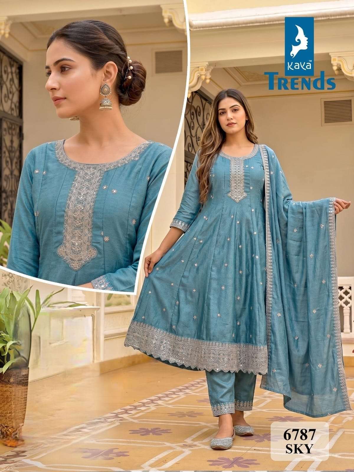 KAYA 6787 SILK WITH FANCY WORK DESIGNER READYMADE 3PCS SET WHOLESALER 