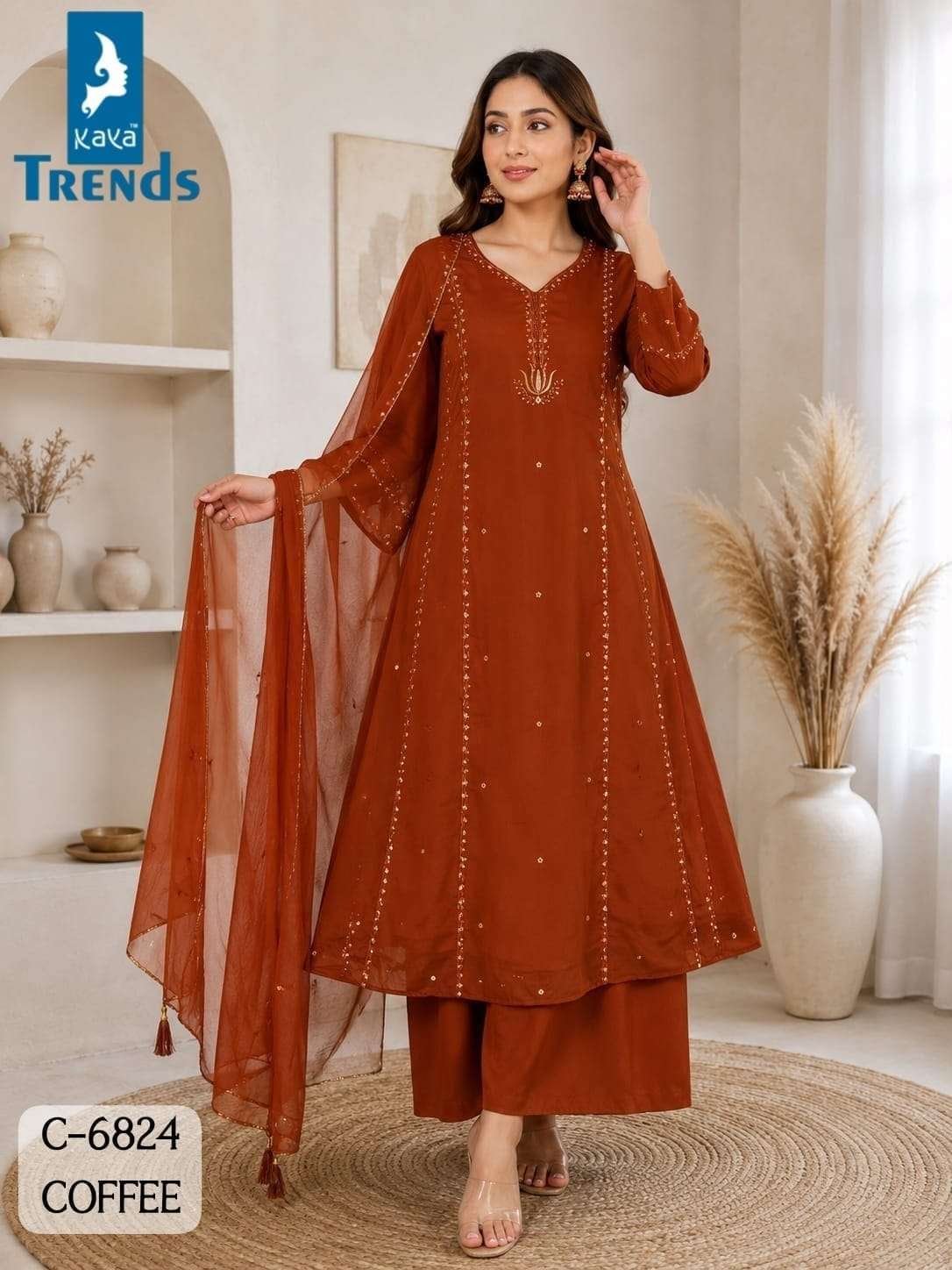 KAYA 6824 MAL CHANDERI READYMADE 3 PIECE SET WHOLESALER 2026