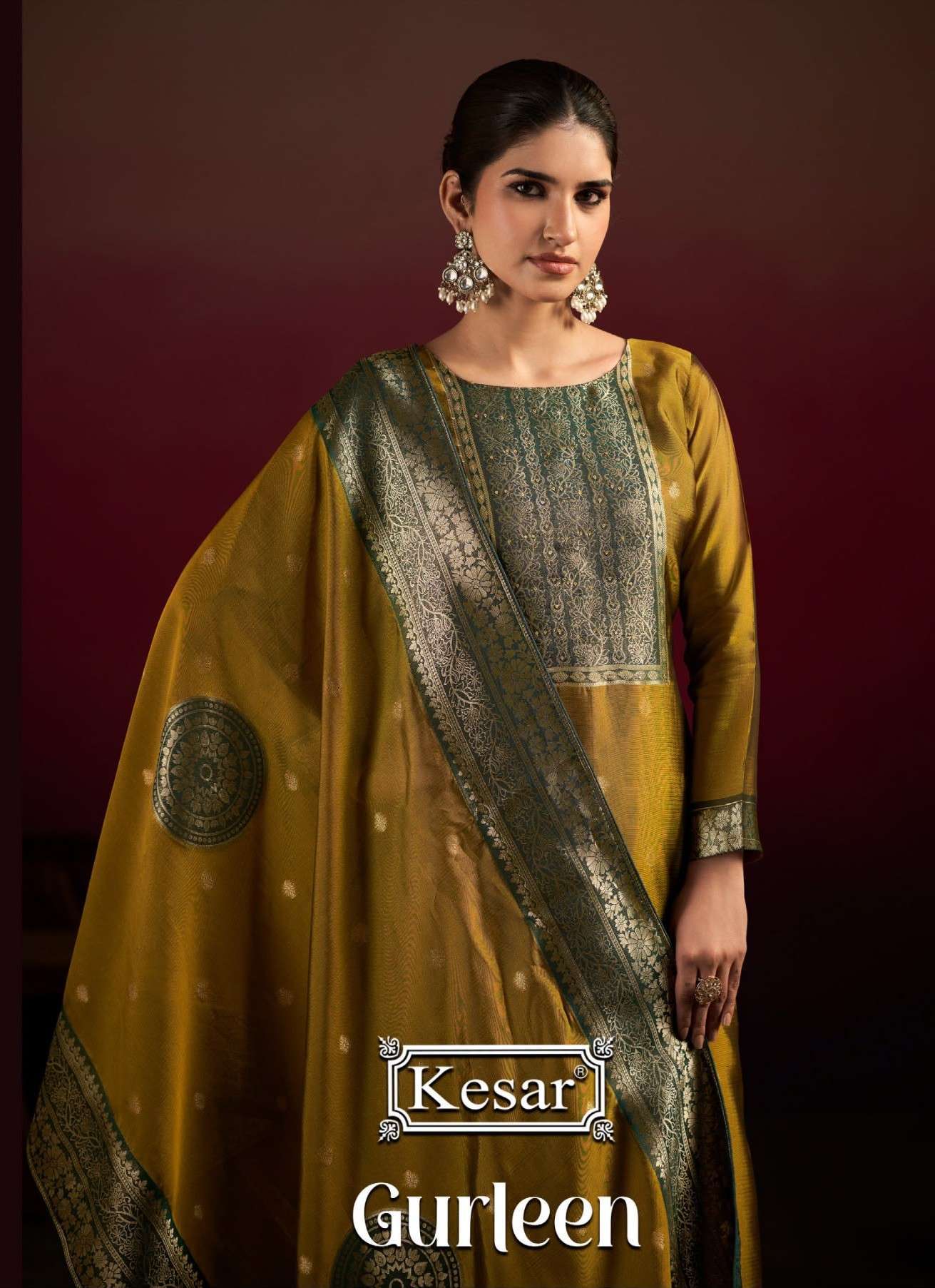 KESAR GURLEEN HEAVY HANDWORK SILK JACQUARD CASUAL WEAR SALWER KAMEEZ BEST RATE 