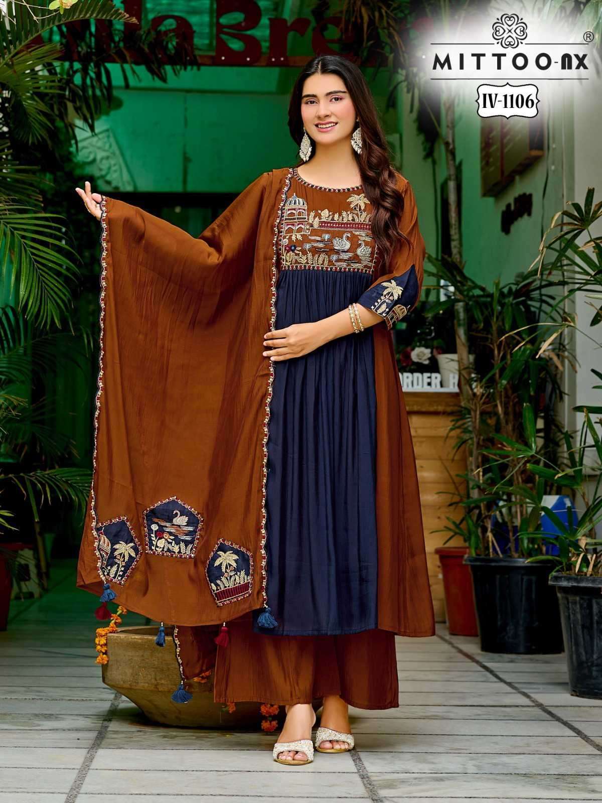MITTOO 1105 TO 1106 COLORS MAL CHANDERI FANCY WORK READYMADE 3 PCS SET WHOLESALER 