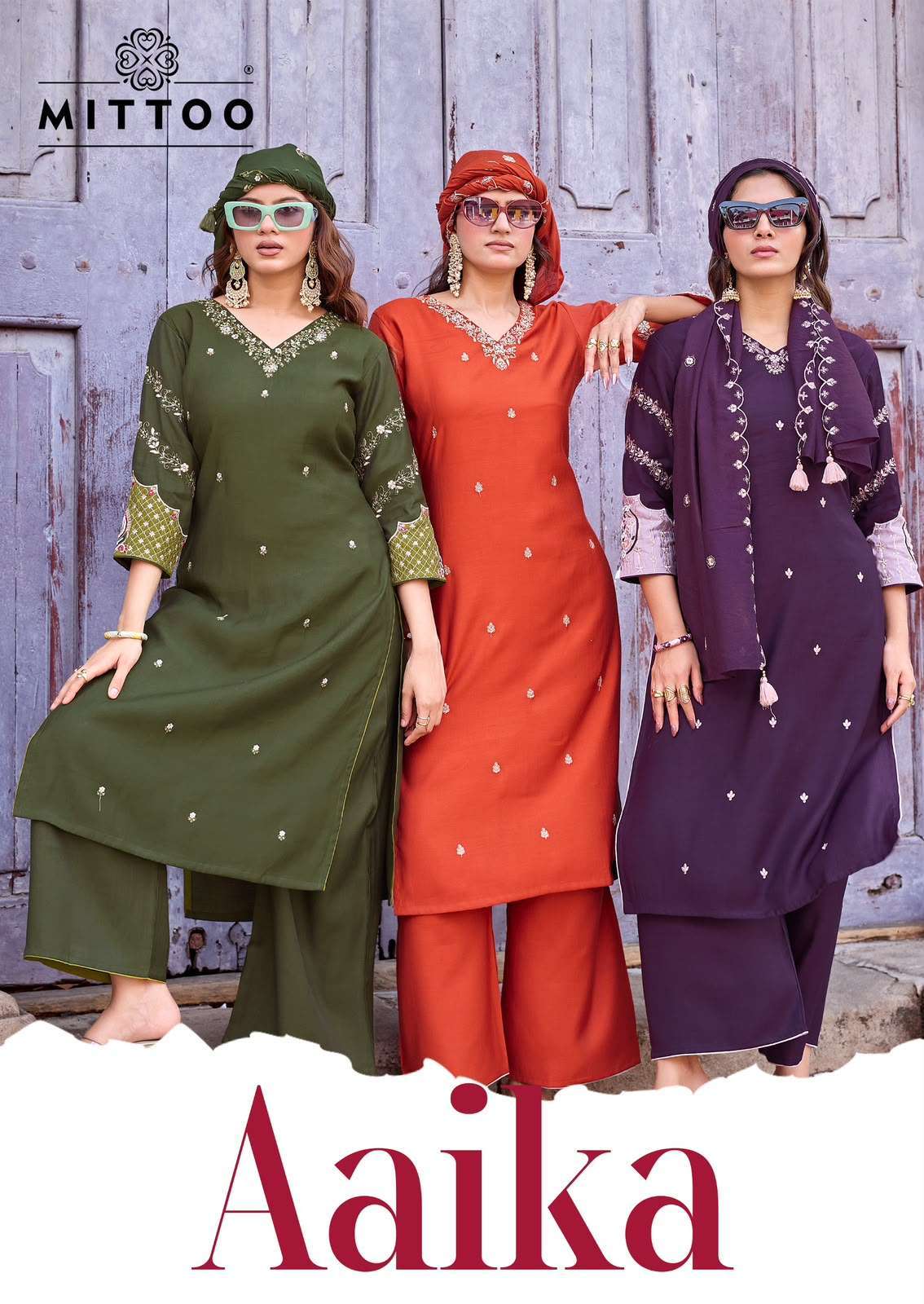 MITTOO AAIKA VISCOSE WEAVING THREAD WORK READYMADE 3 PCS SET EXPORTERS 