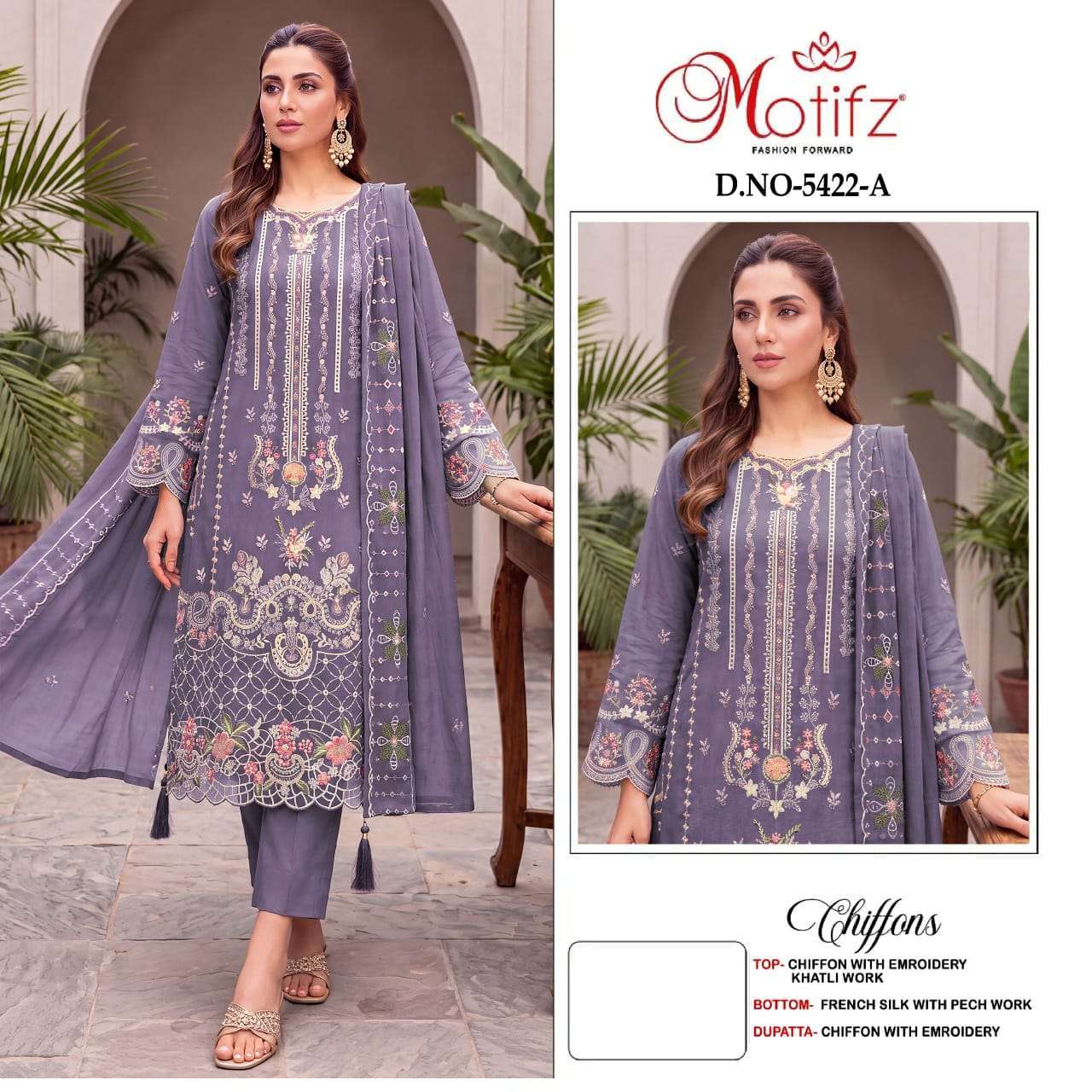 MOTIFZ 5422 COLORS CHIFFON HEAVY EMBROIDERED SALWER KAMEEZ BEST RATE 