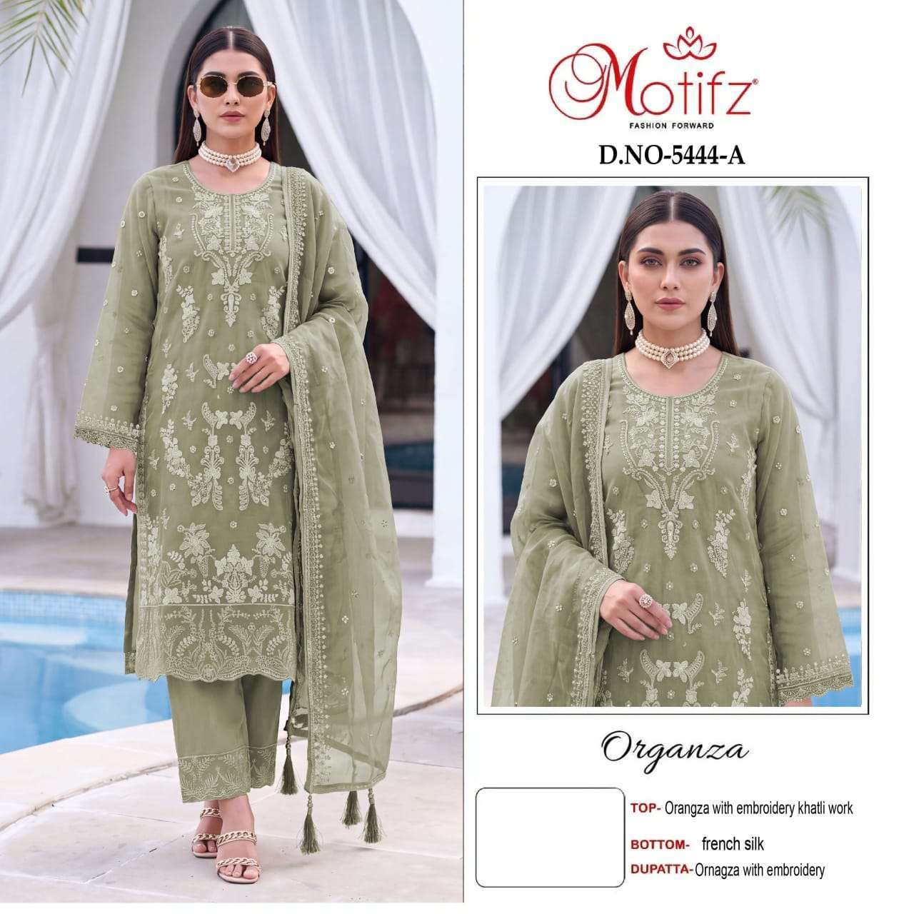 MOTIFZ 5444 COLORS ORGANZA HEAVY EMBROIDERD SALWER KAMEEZ WHOLESALER 