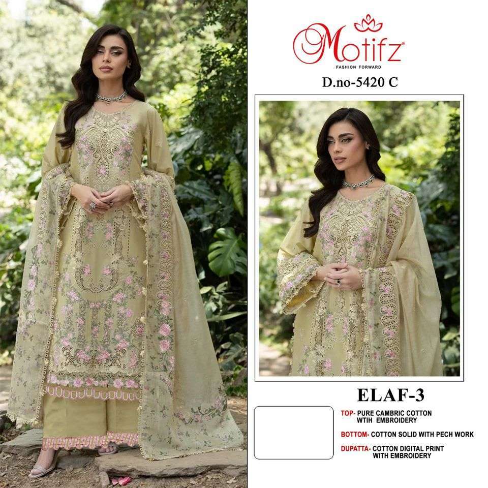 MOTIFZ ELAF VOL 3 FANCY EMBROIDERED CAMBRIC COTTON SALWER KAMEEZ BEST RATE DEALER 