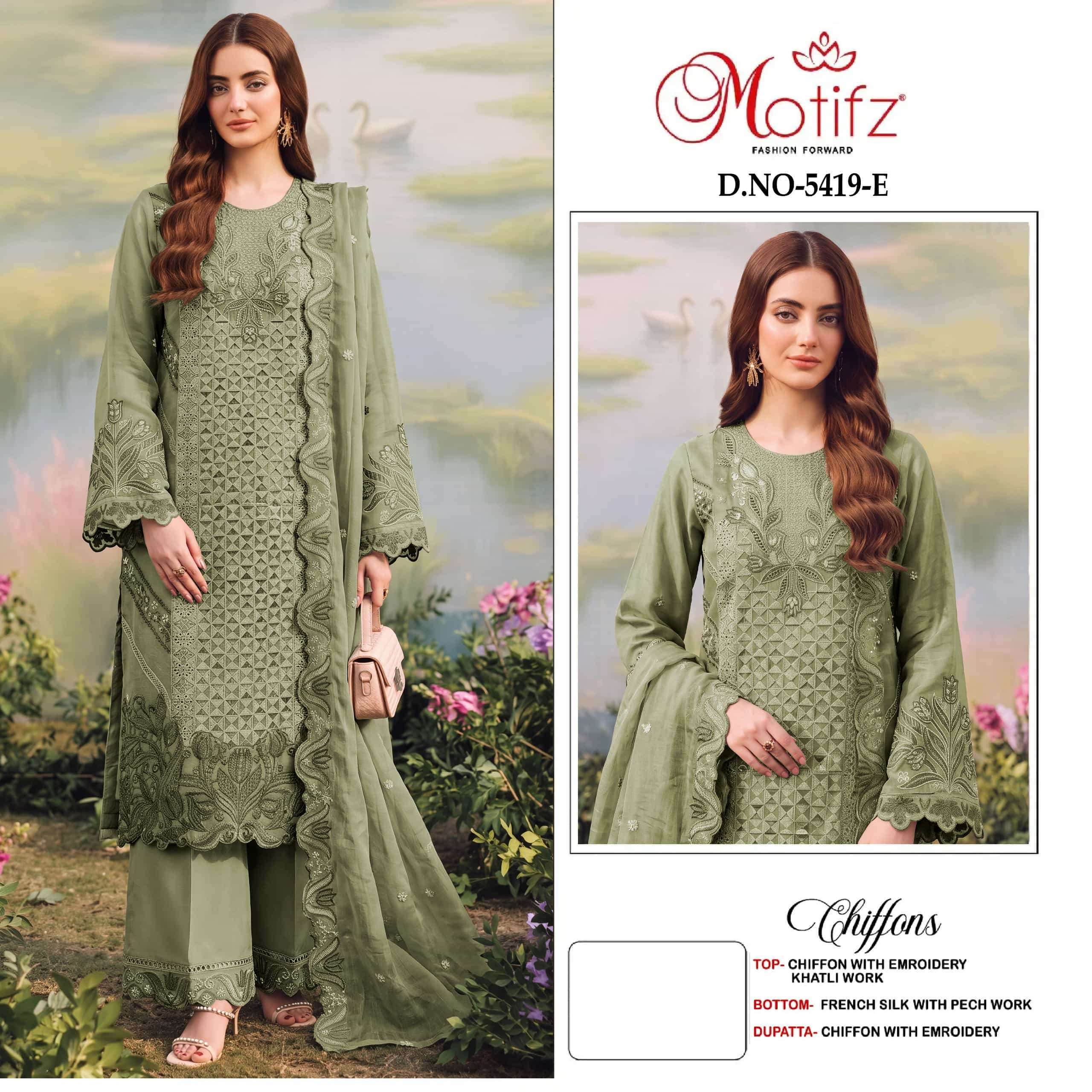 MOTIFZ FASHION 5419 COLORS KHATLI WORK CHIFFON SALWER KAMEEZ BEST RATE DEALER 