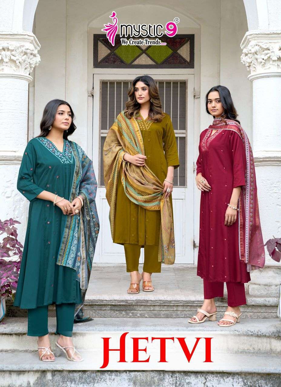 MYSTIC 9 HETVI VOL 1 GAJI SILK EMBROIDERED READYMADE 3 PCS SET WHOLESALER 