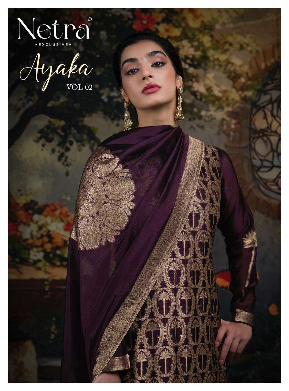 NETRA AYAKA VOL 2 VISCOSE SILK JACQUARD HANDWORK SALWER KAMEEZ BEST RATE 