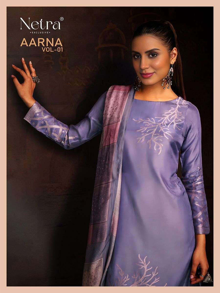 NETRA FASHION AARNA VOL 1 MUSLIN SALWER KAMEEZ BEST RATE DEALER IN SURAT 